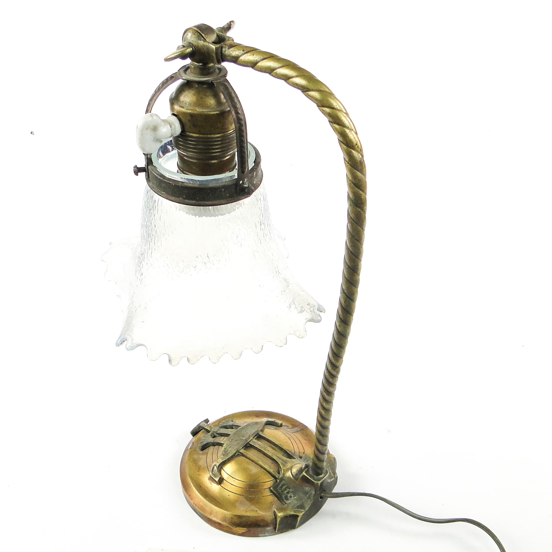 Table lamp, Art Nouveau, brass, iridescent glass, Germany, early 20th c. - 109346