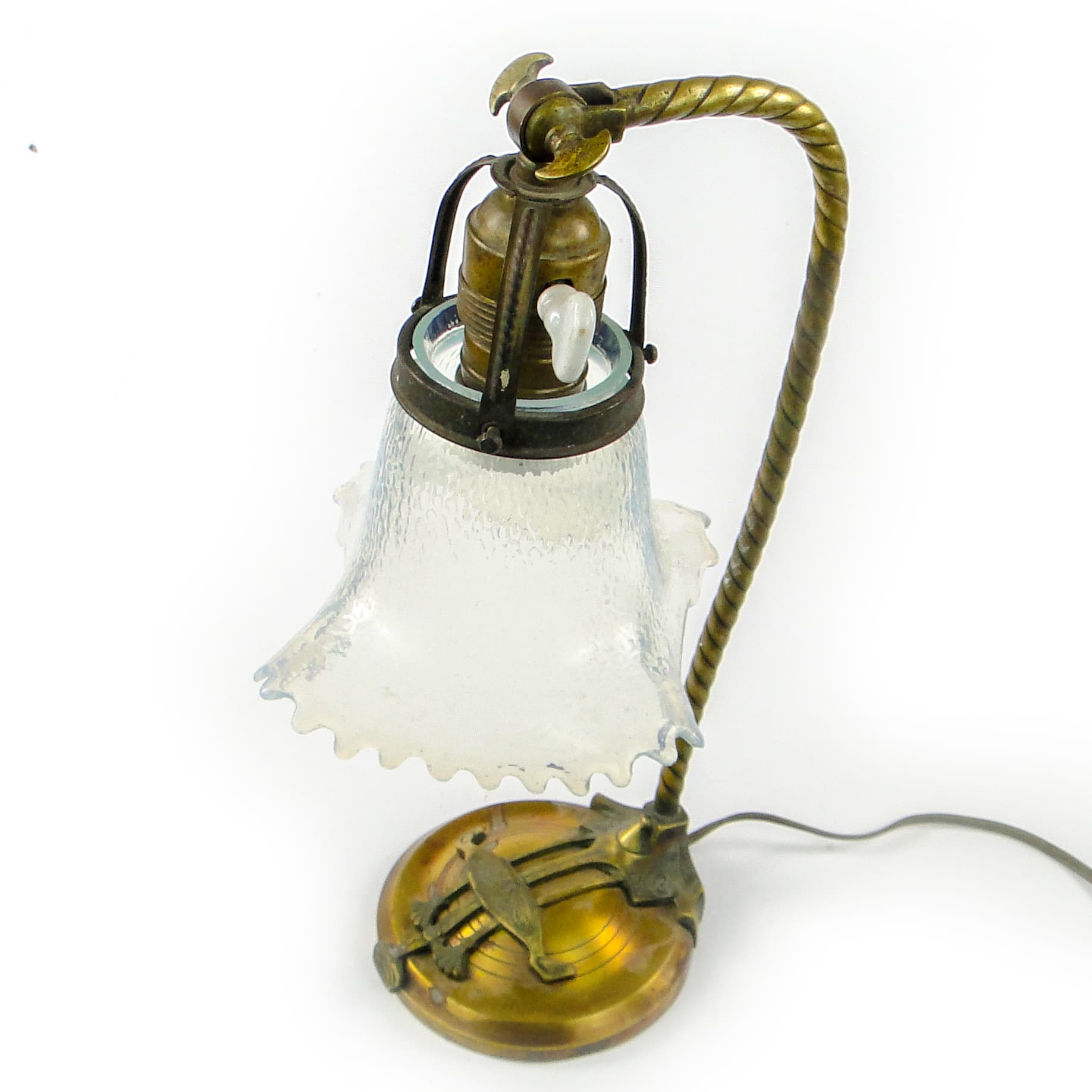 Table lamp, Art Nouveau, brass, iridescent glass, Germany, early 20th c. - 109349