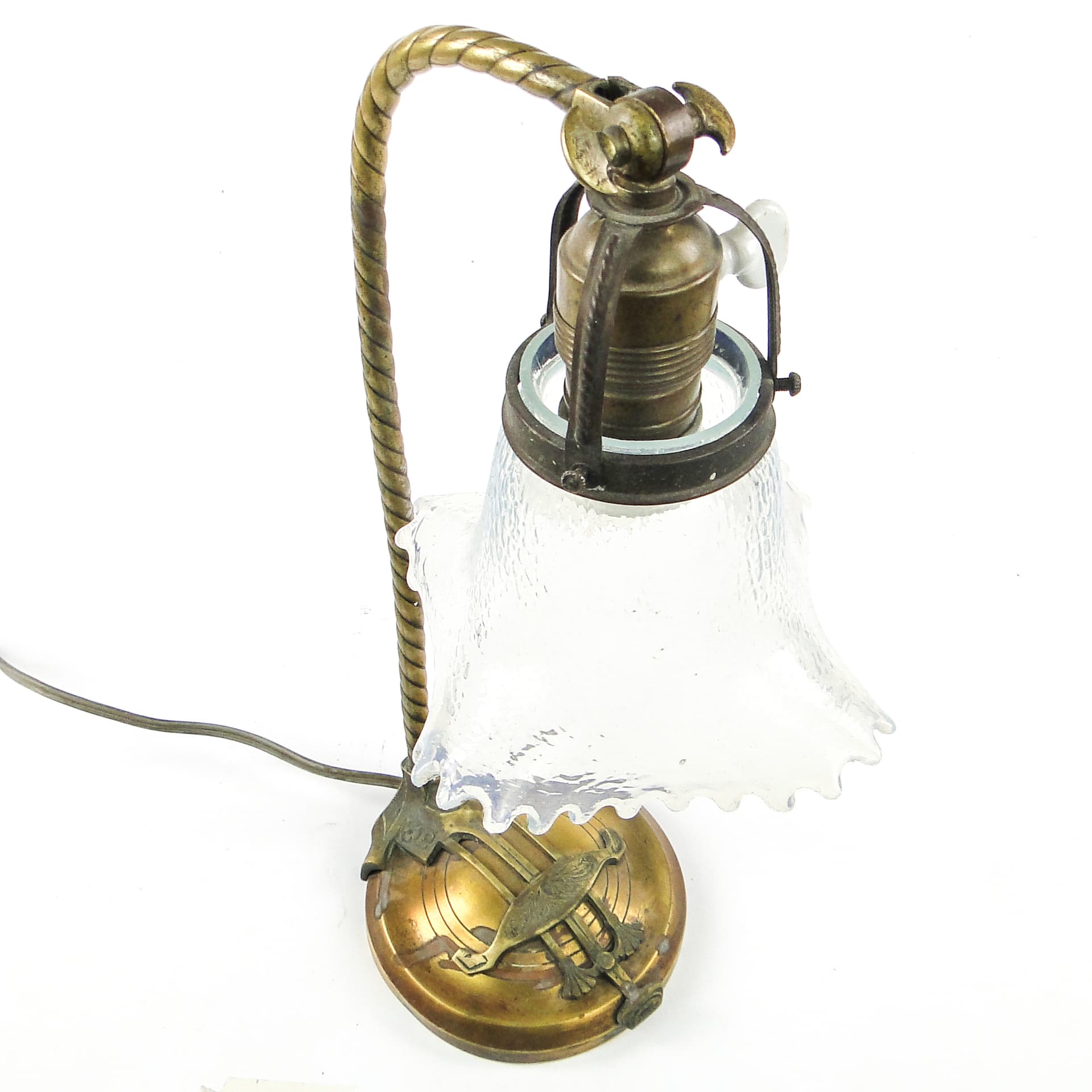 Table lamp, Art Nouveau, brass, iridescent glass, Germany, early 20th c. - 109342