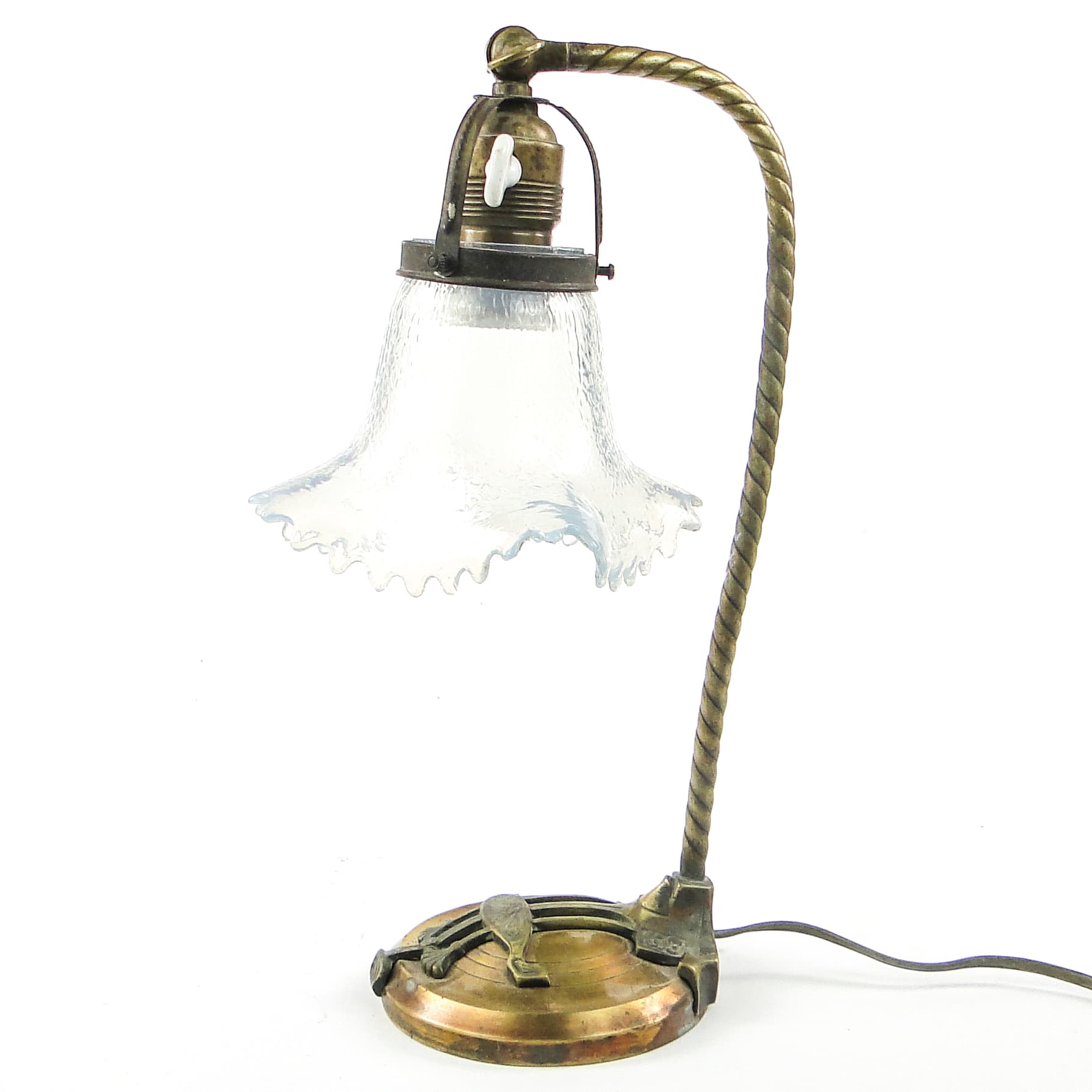 Table lamp, Art Nouveau, brass, iridescent glass, Germany, early 20th c. - 109340