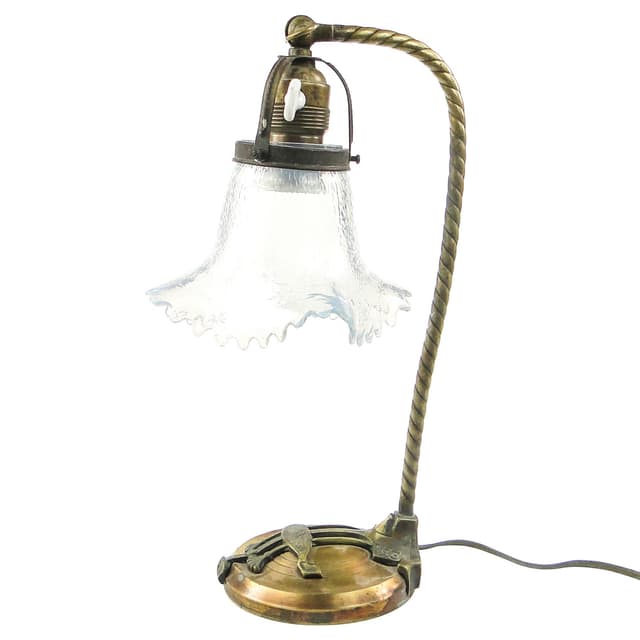 Table lamp, Art Nouveau, brass, iridescent glass, Germany, early 20th c. - DIMENSION