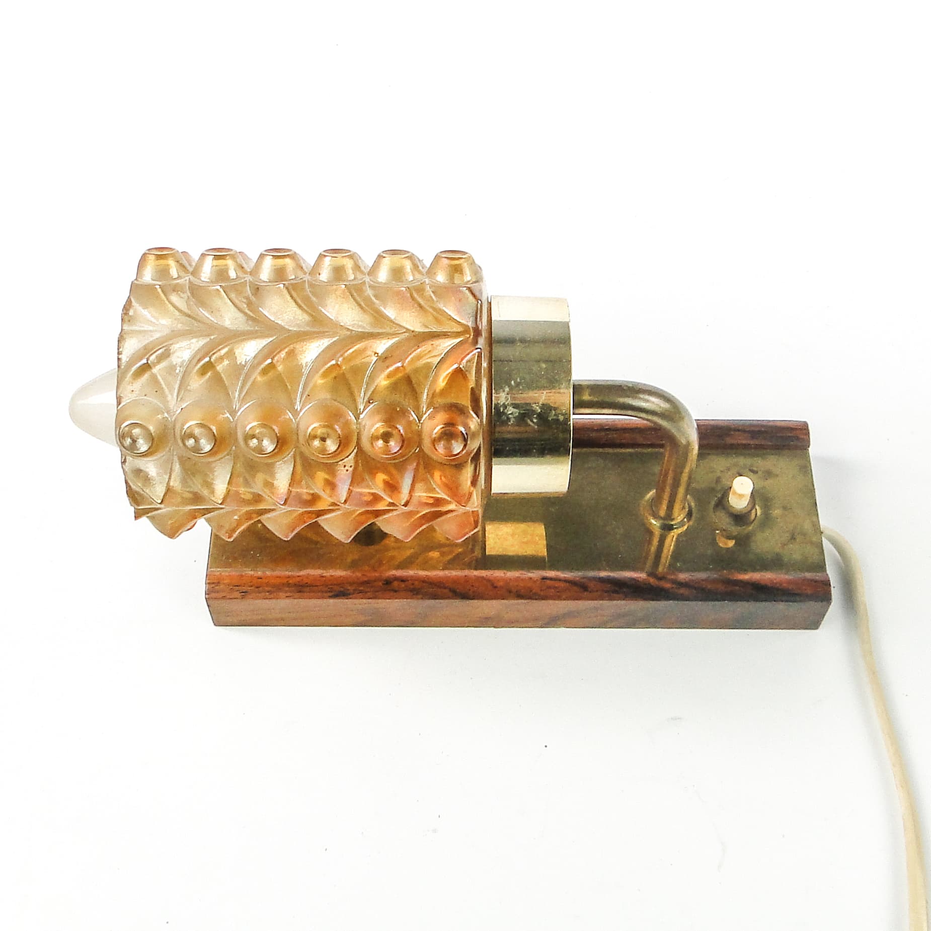 Postmodernist wall sconce, wood, brass, glass, Germany, 1970s. - 109353