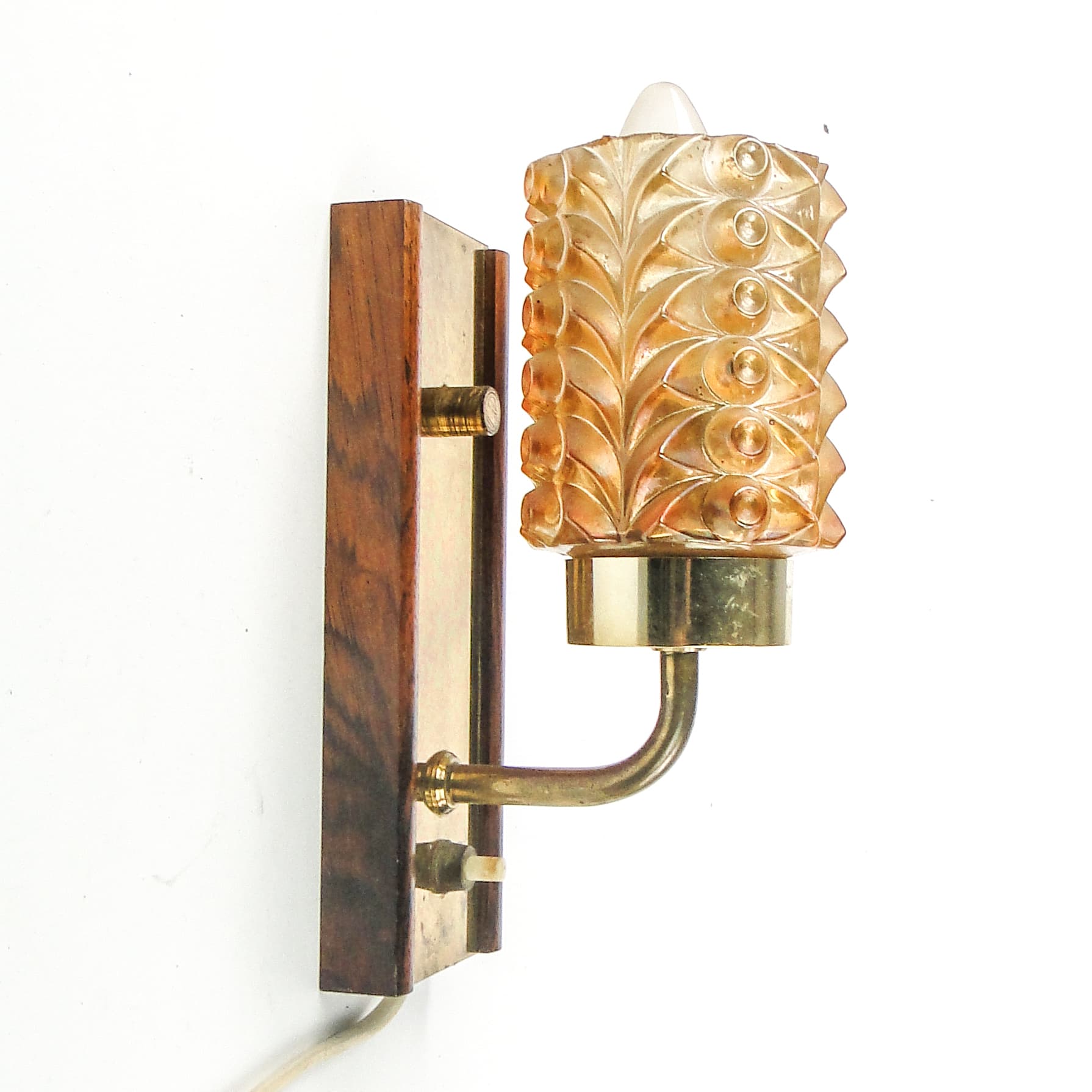 Postmodernist wall sconce, wood, brass, glass, Germany, 1970s. - 109352