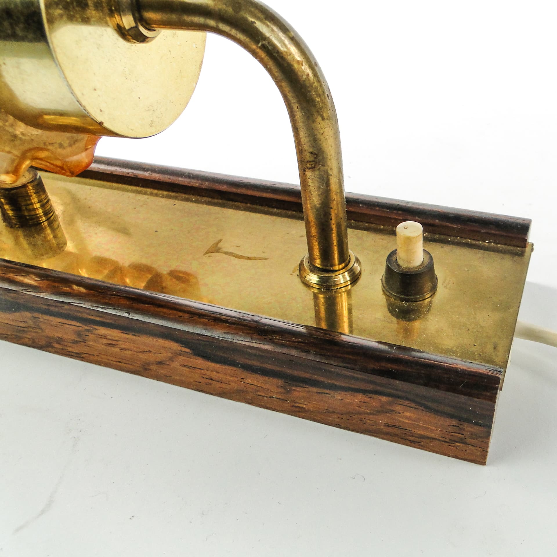 Postmodernist wall sconce, brass, walnut, glass, Germany, 1970s. - 109367