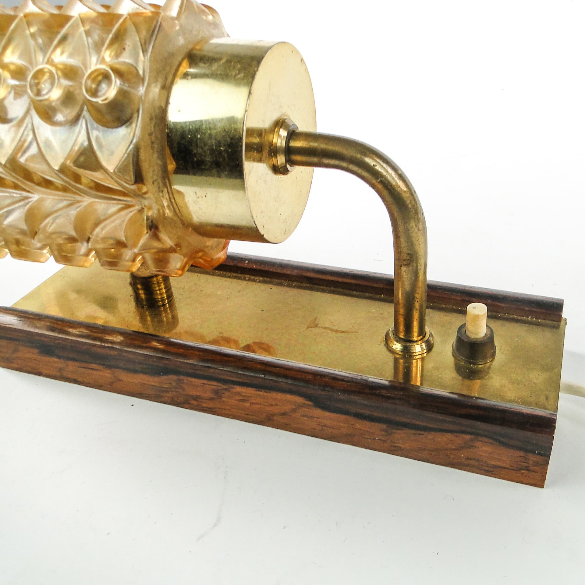 Postmodernist wall sconce, brass, walnut, glass, Germany, 1970s. - 109366