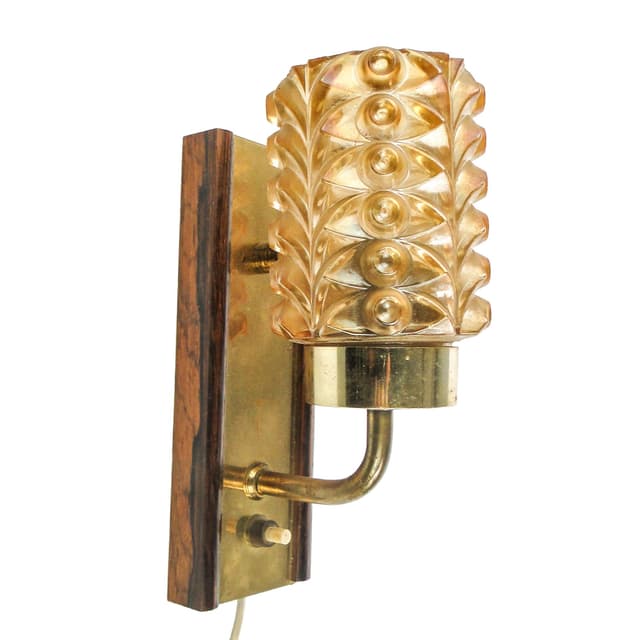 Postmodernist wall sconce, brass, walnut, glass, Germany, 1970s. - DIMENSION