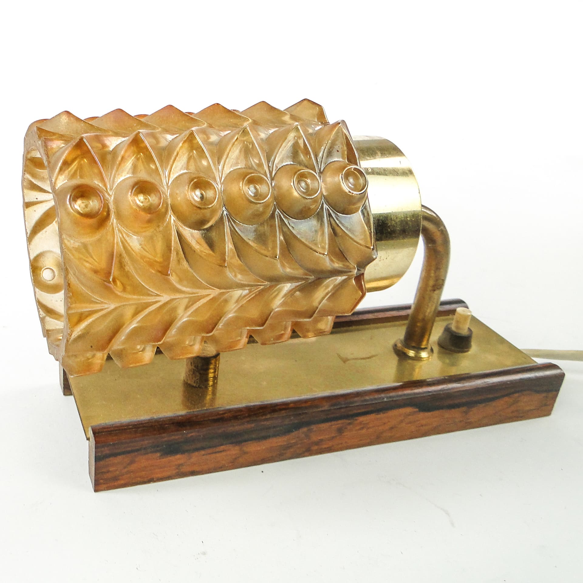 Postmodernist wall sconce, brass, walnut, glass, Germany, 1970s. - 109371