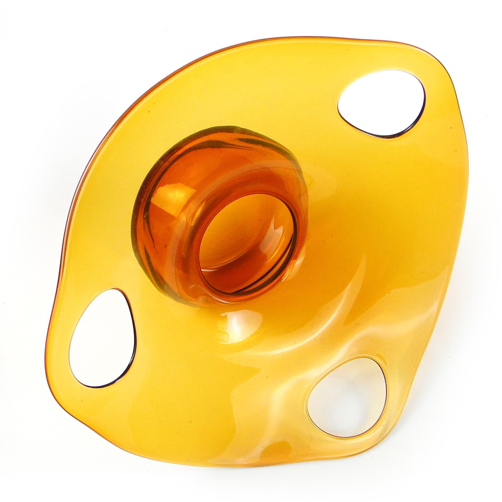 Centerpiece bowl, mid-century modern, orange glass, by M. Słaboń, Poland, 1970s. - 109472