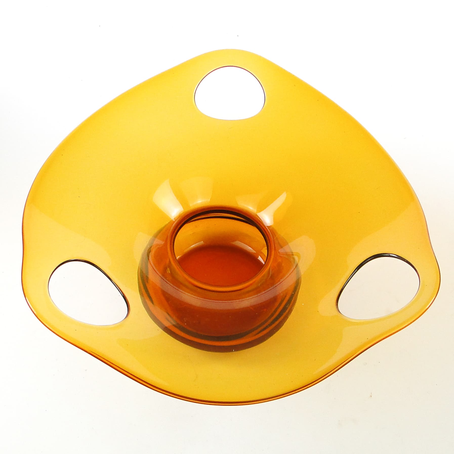 Centerpiece bowl, mid-century modern, orange glass, by M. Słaboń, Poland, 1970s. - 109467