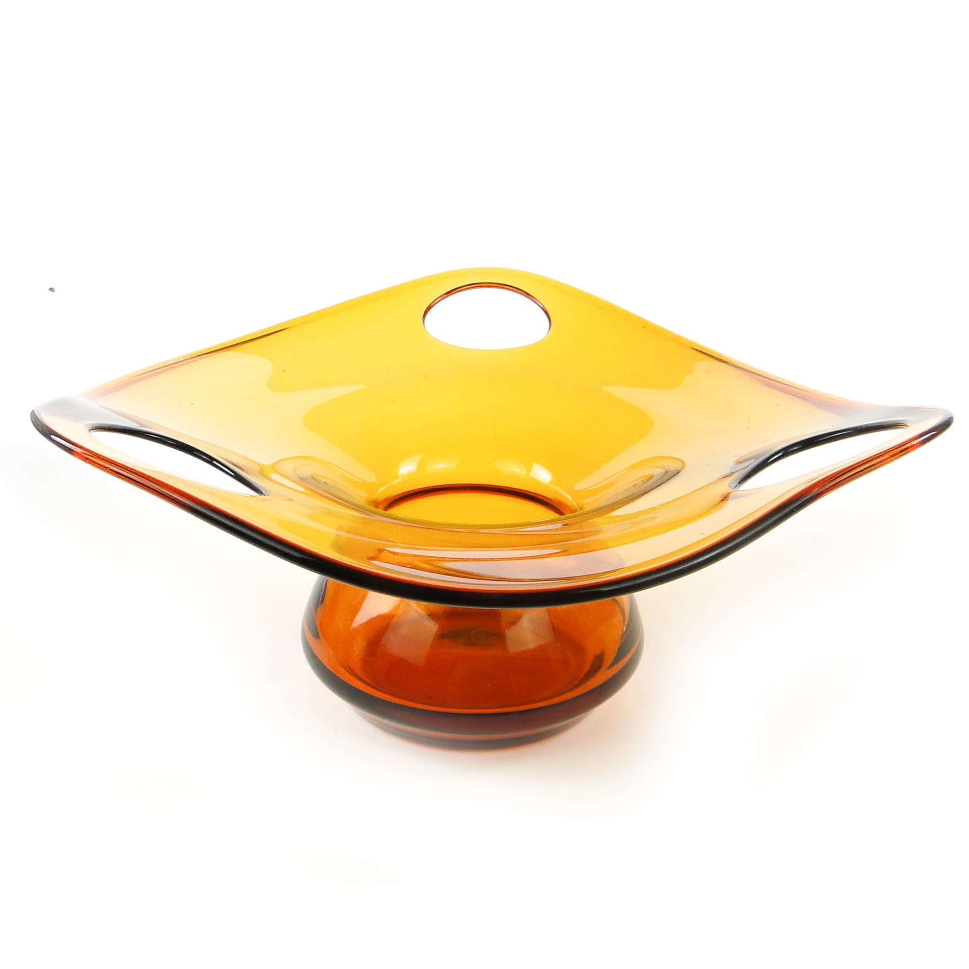 Centerpiece bowl, mid-century modern, orange glass, by M. Słaboń, Poland, 1970s. - 109468