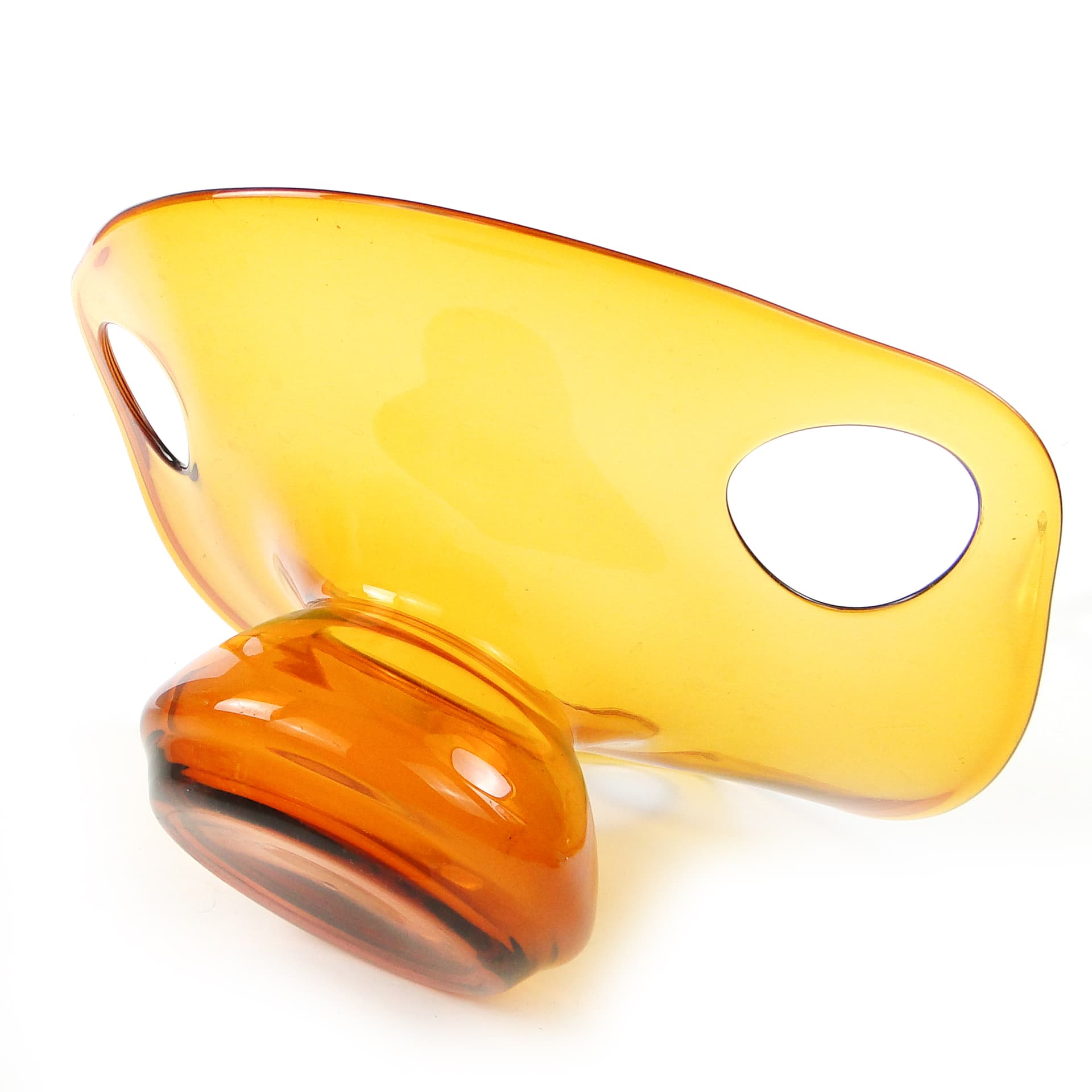 Centerpiece bowl, mid-century modern, orange glass, by M. Słaboń, Poland, 1970s. - 109475