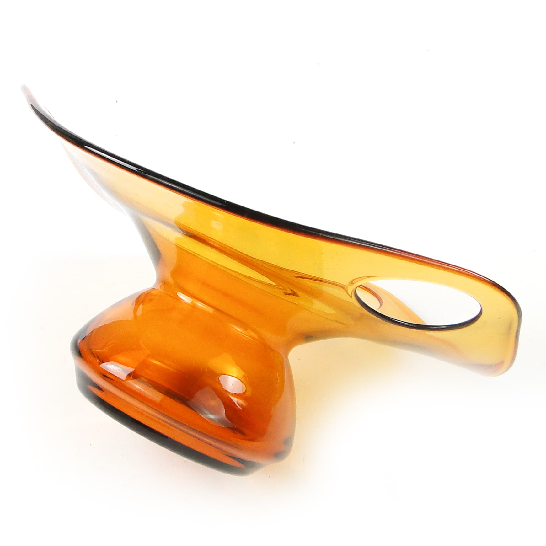 Centerpiece bowl, mid-century modern, orange glass, by M. Słaboń, Poland, 1970s. - 109471