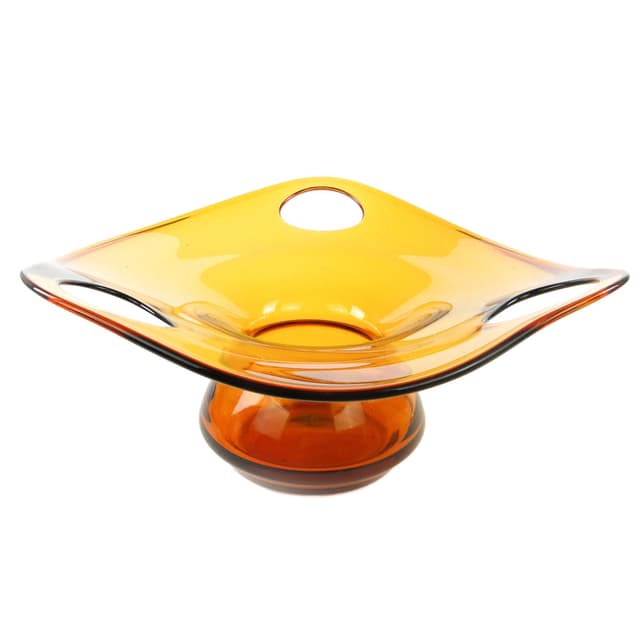 Centerpiece bowl, mid-century modern, orange glass, by M. Słaboń, Poland, 1970s. - DIMENSION