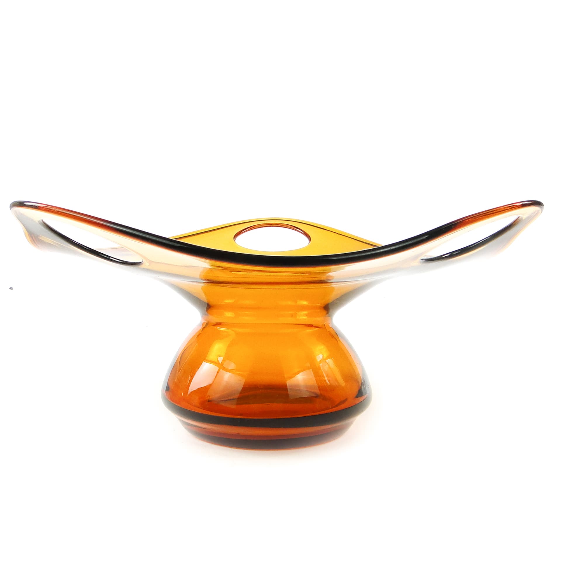 Centerpiece bowl, mid-century modern, orange glass, by M. Słaboń, Poland, 1970s. - 109469