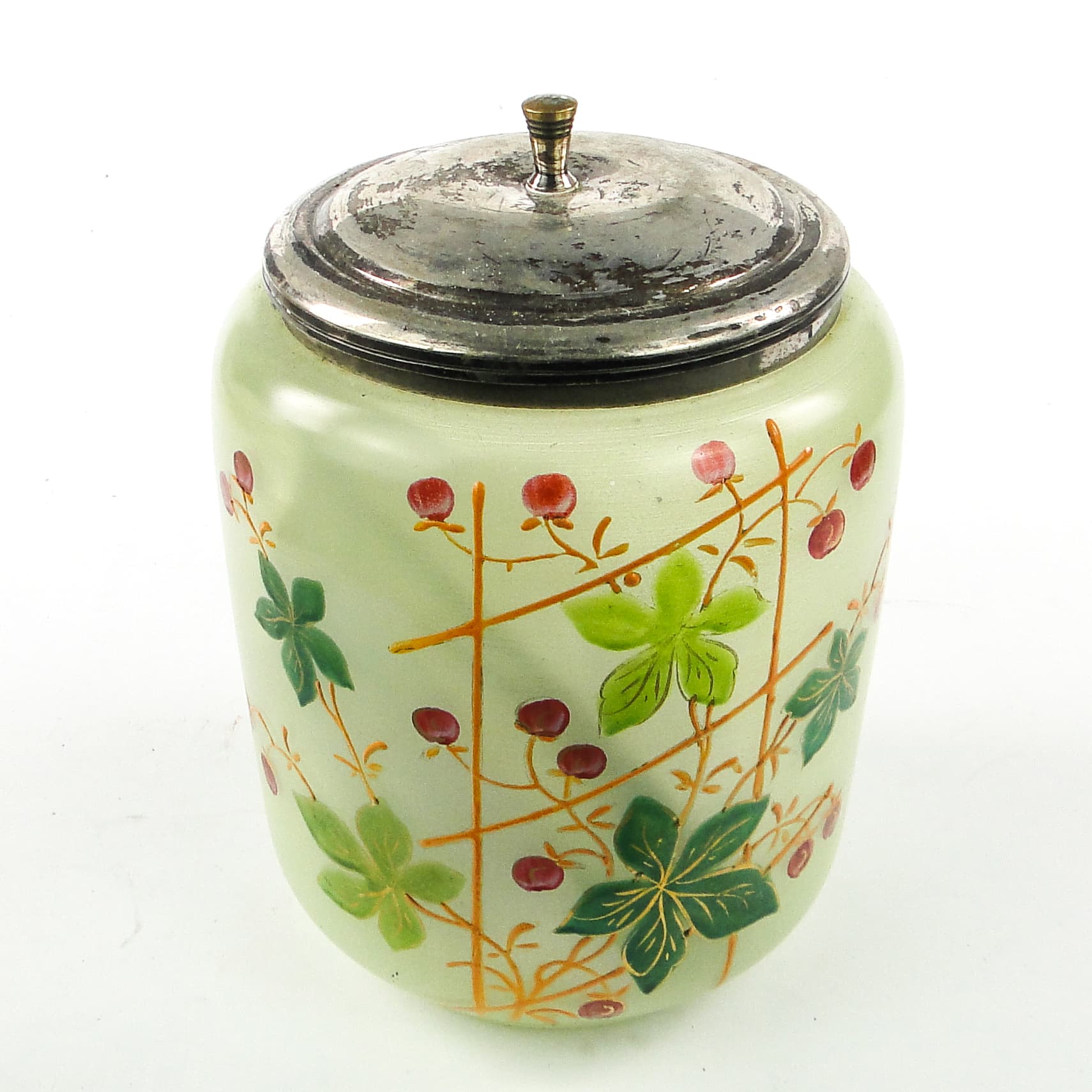 Pojemnik na herbatę Art Nouveau, szkło matowe, mosiądz srebrzony, Szwecja, lata 60. - 109527