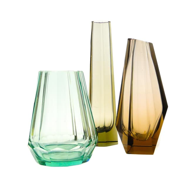 Wazon Viennese Secession, kryształ zielony, proj. J. Hoffmann, Czechy, lata 50. - WYMIARY