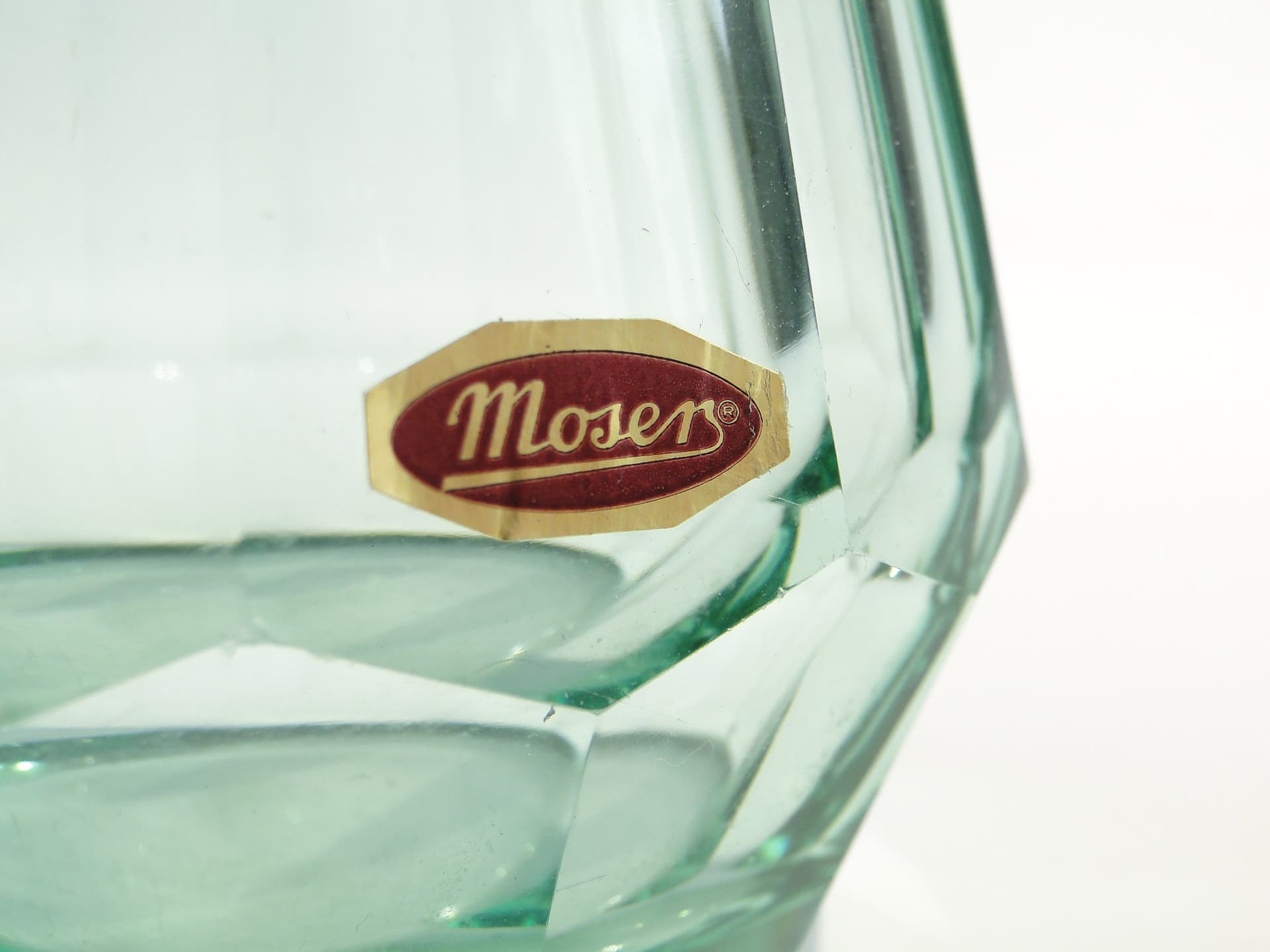 Wazon Viennese Secession, kryształ zielony, proj. J. Hoffmann, Czechy, lata 50. - 7816