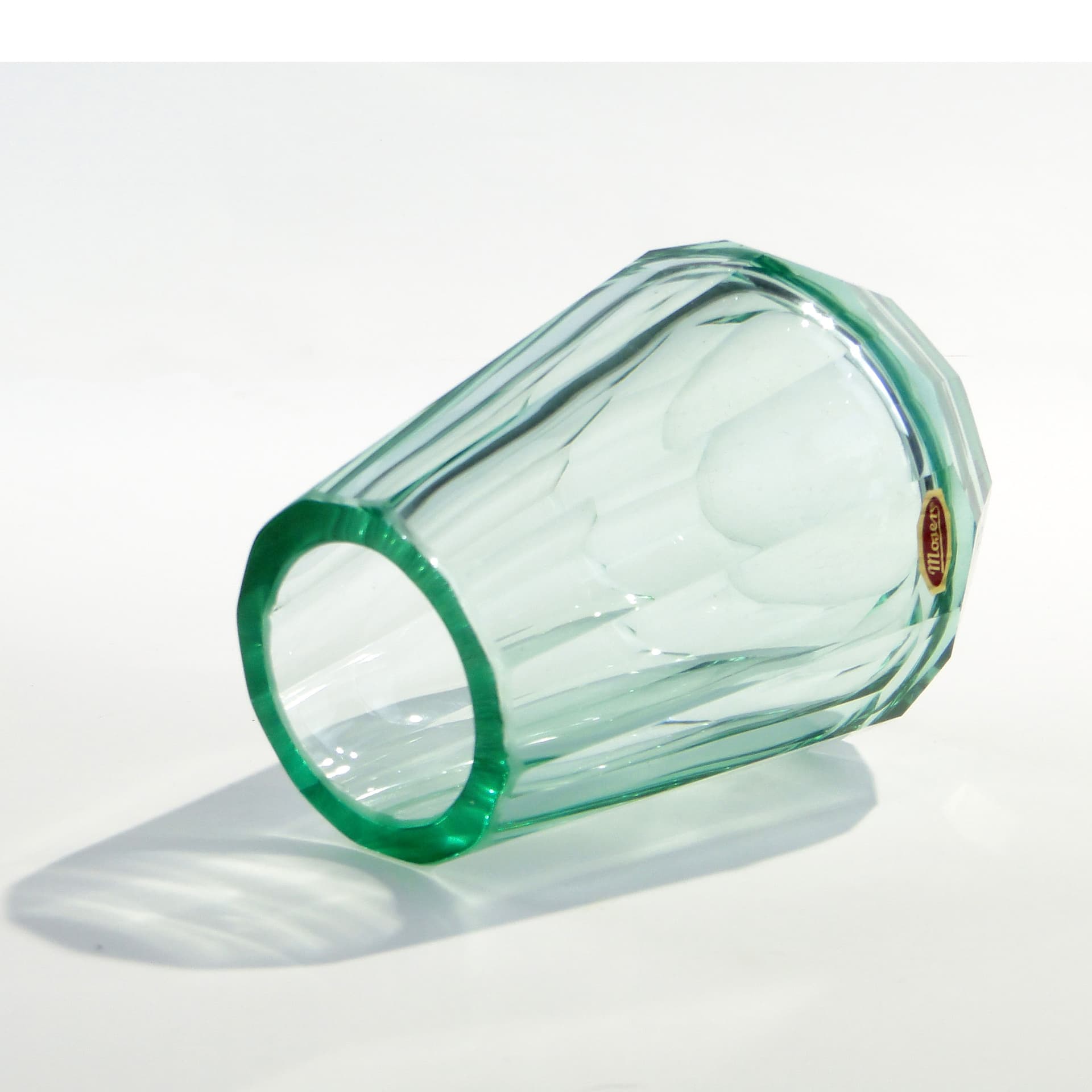 Wazon Viennese Secession, kryształ zielony, proj. J. Hoffmann, Czechy, lata 50. - 7814