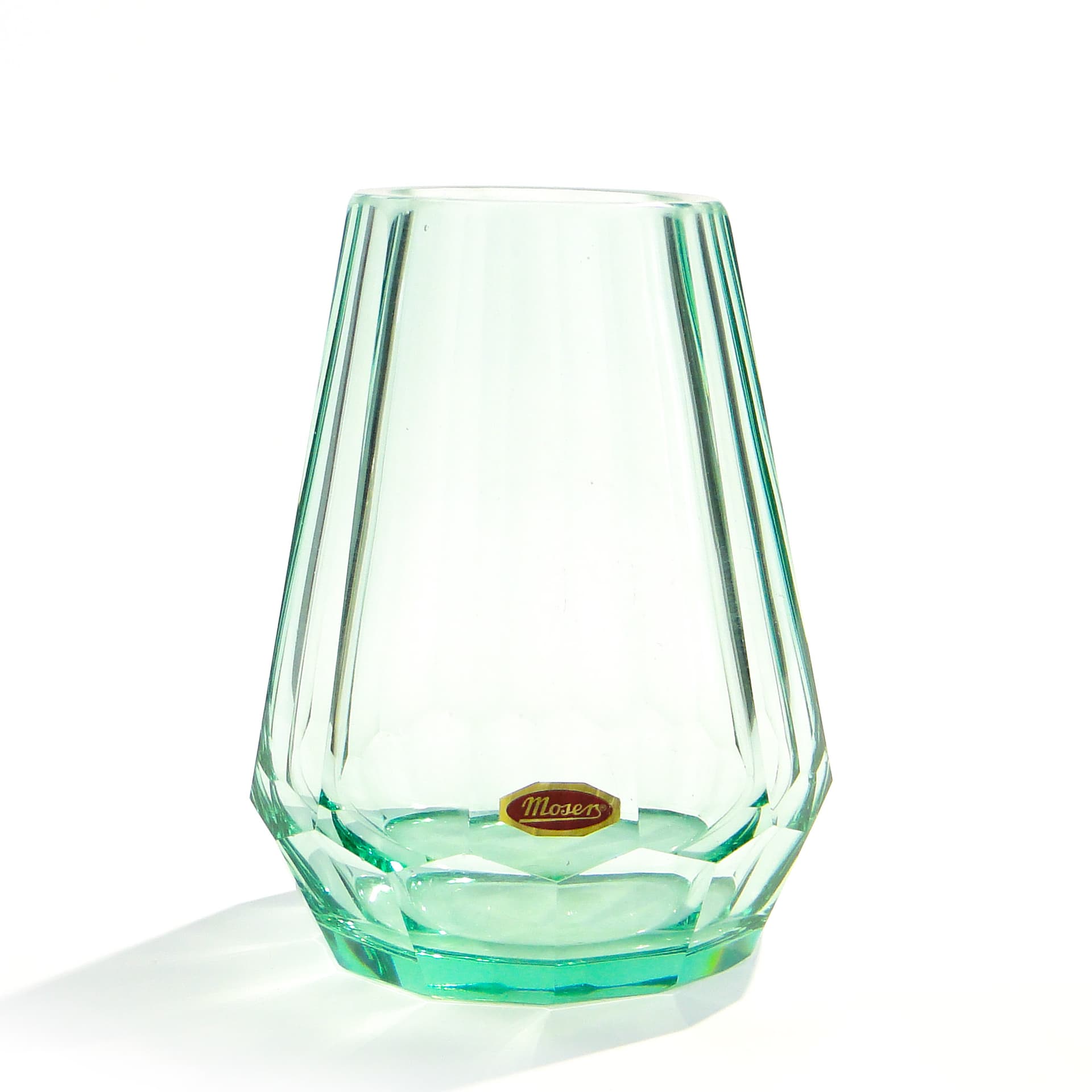 Wazon Viennese Secession, kryształ zielony, proj. J. Hoffmann, Czechy, lata 50. - 7811