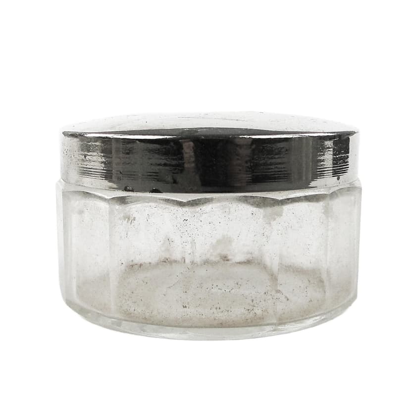 Art Deco pill box, crystal, silver-plated copper, Poland, 1930s.