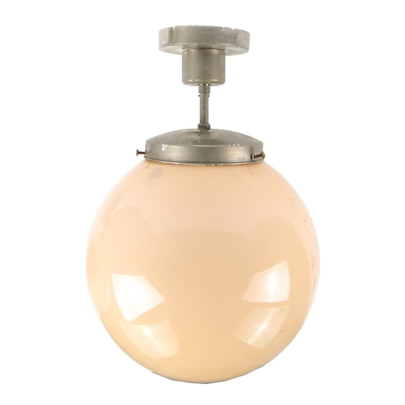 Lampa sufitowa, Art Deco, mosiądz niklowany, szkło beżowe, Austria, lata 30.