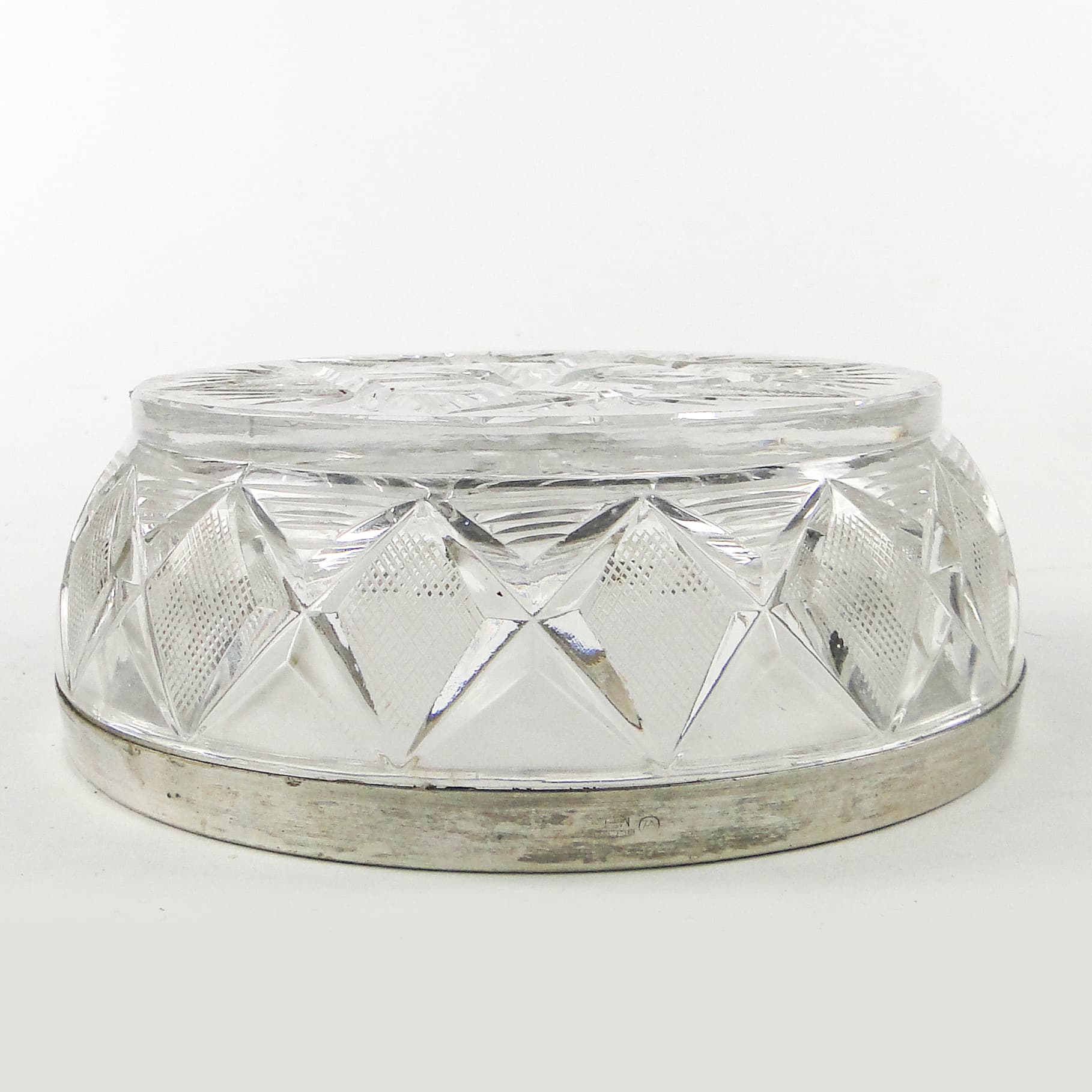 Mid-century modern decorative bowl, crystal, silver-plated brass, Poland, 1970s. - 109700