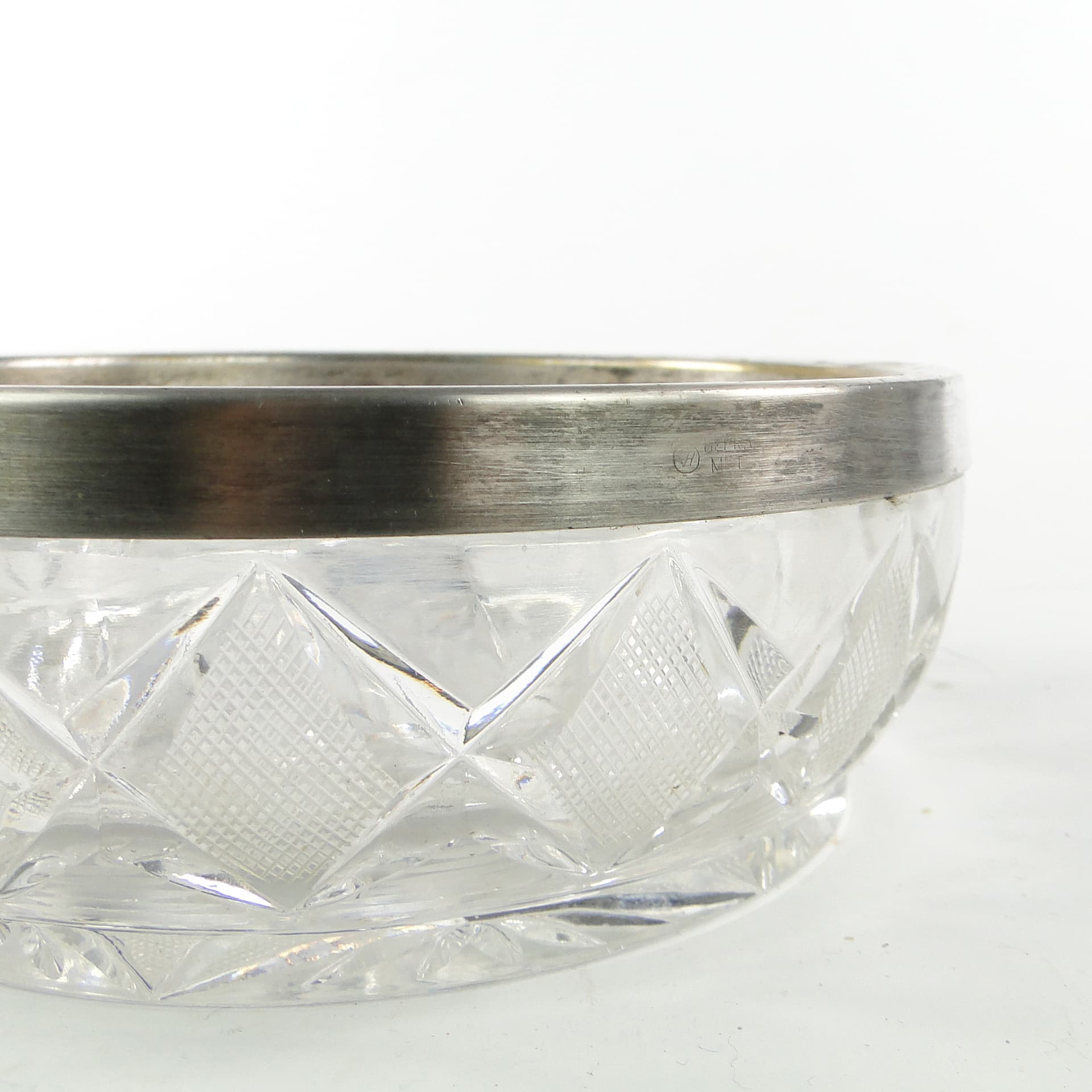 Mid-century modern decorative bowl, crystal, silver-plated brass, Poland, 1970s. - 109705