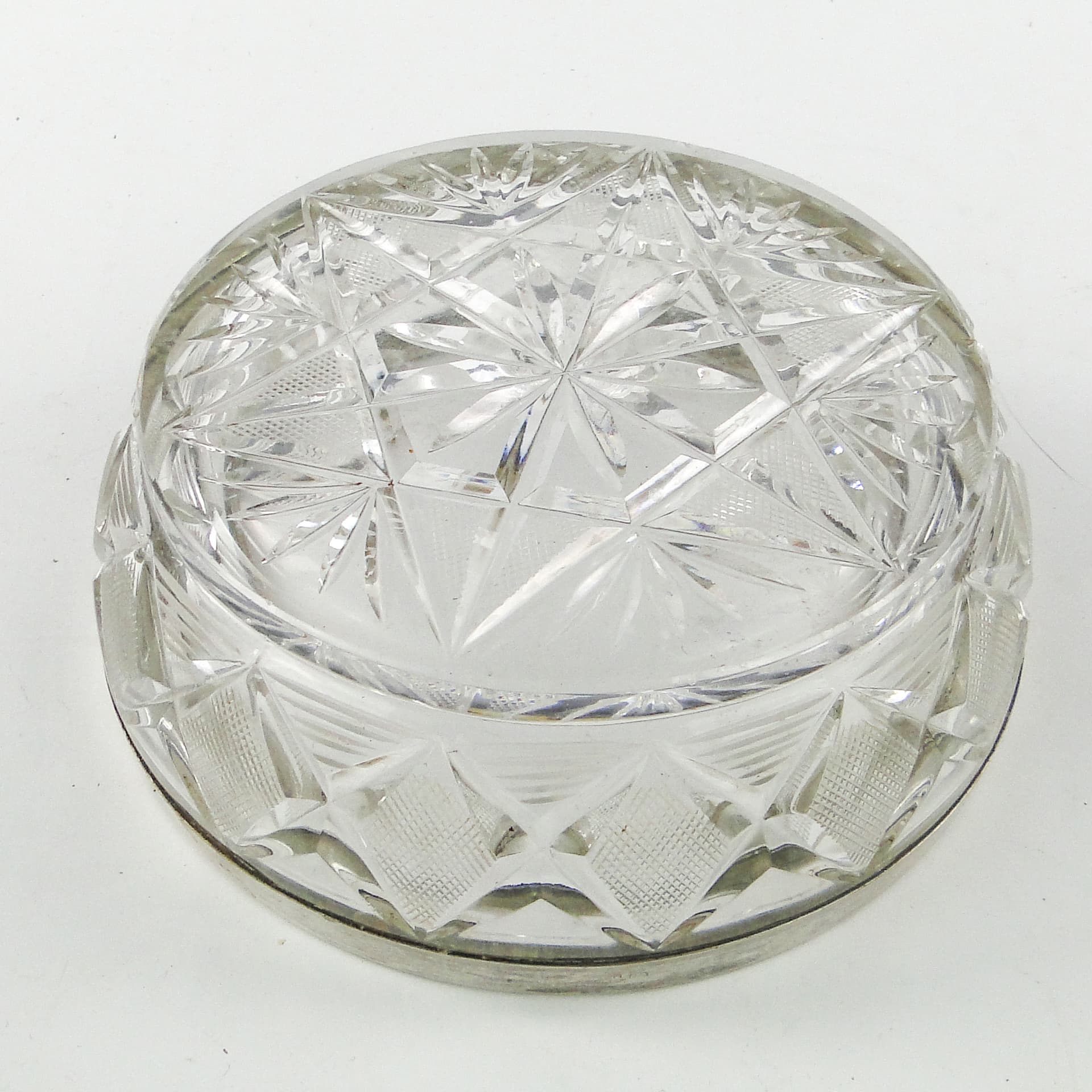 Mid-century modern decorative bowl, crystal, silver-plated brass, Poland, 1970s. - 109704