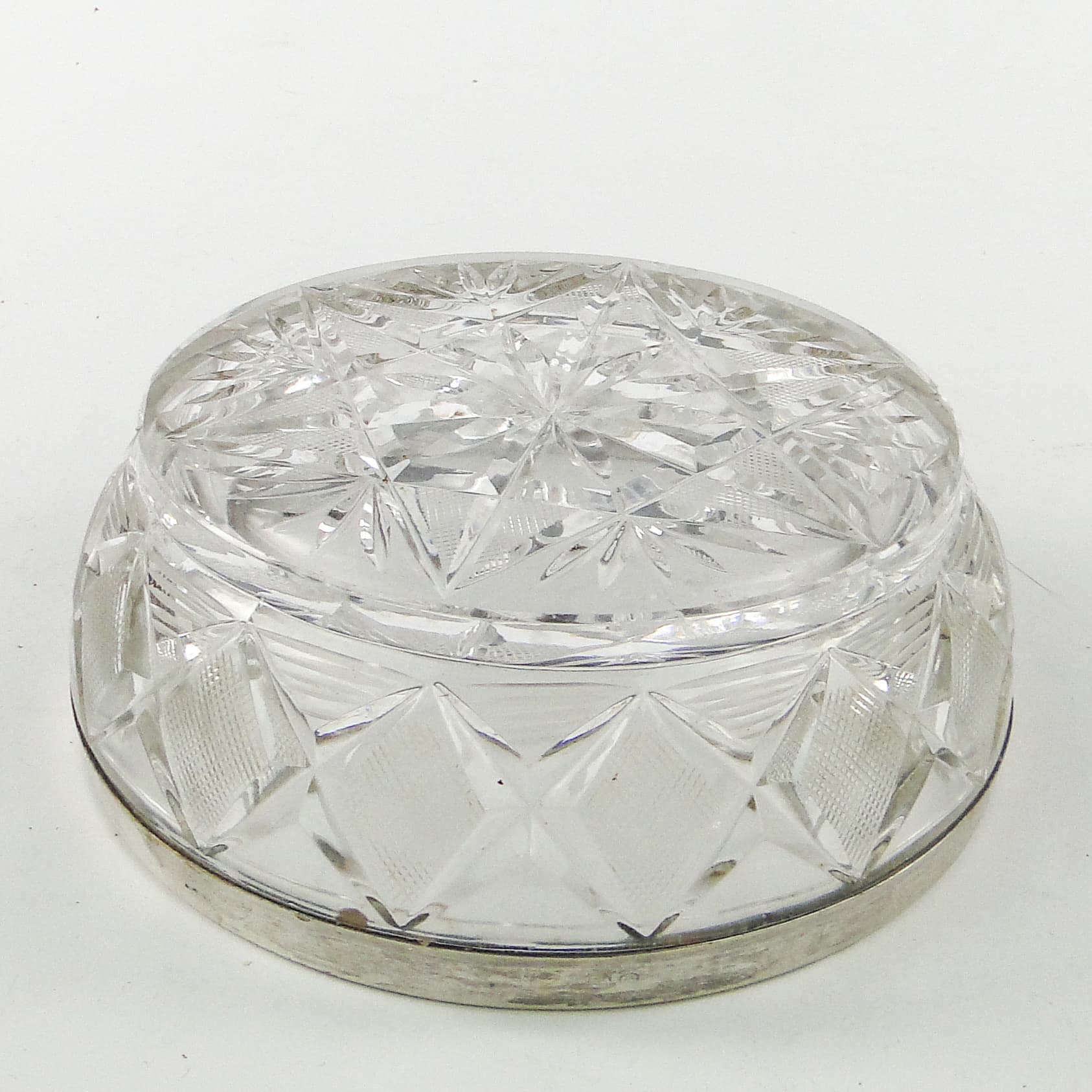Mid-century modern decorative bowl, crystal, silver-plated brass, Poland, 1970s. - 109703
