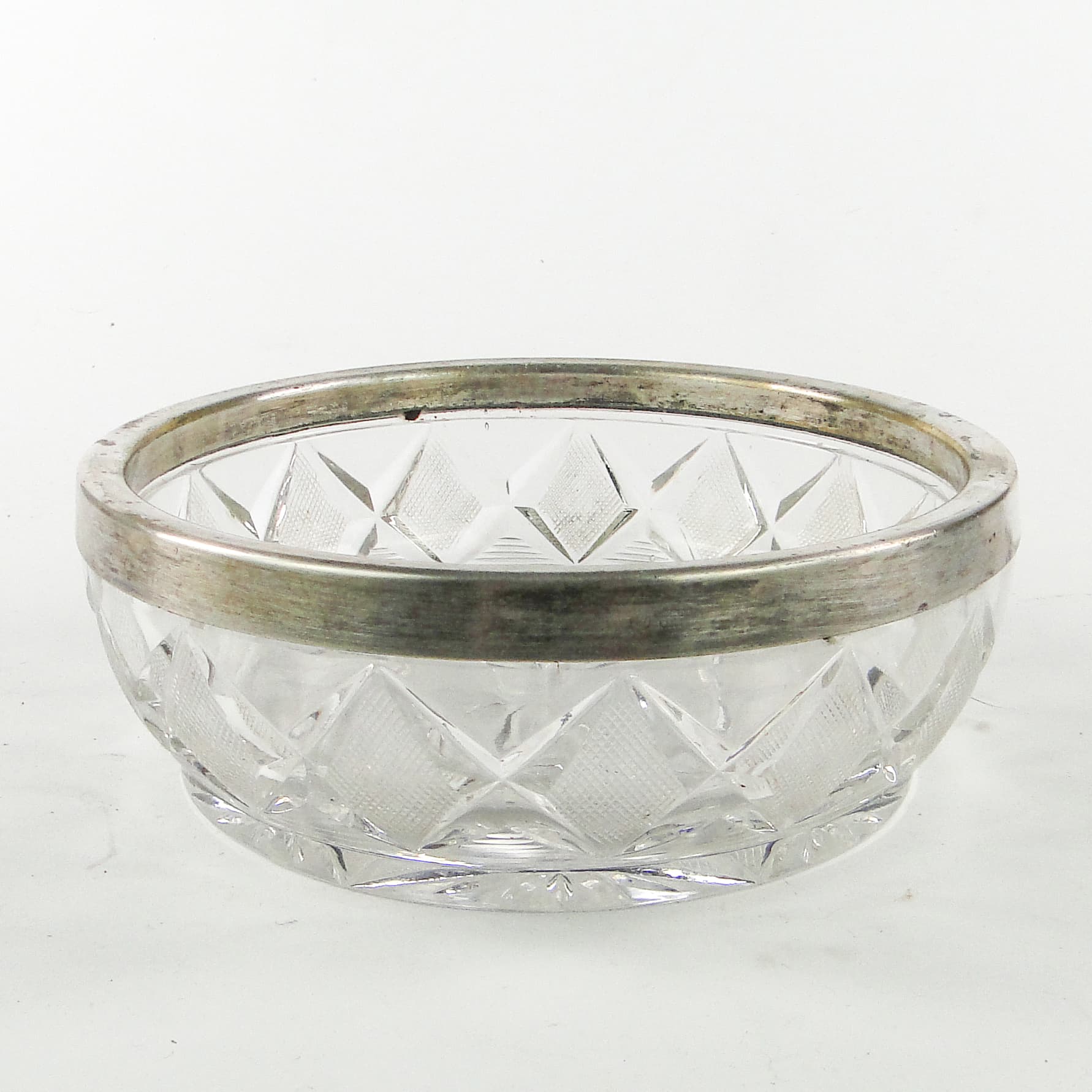 Mid-century modern decorative bowl, crystal, silver-plated brass, Poland, 1970s. - 109699