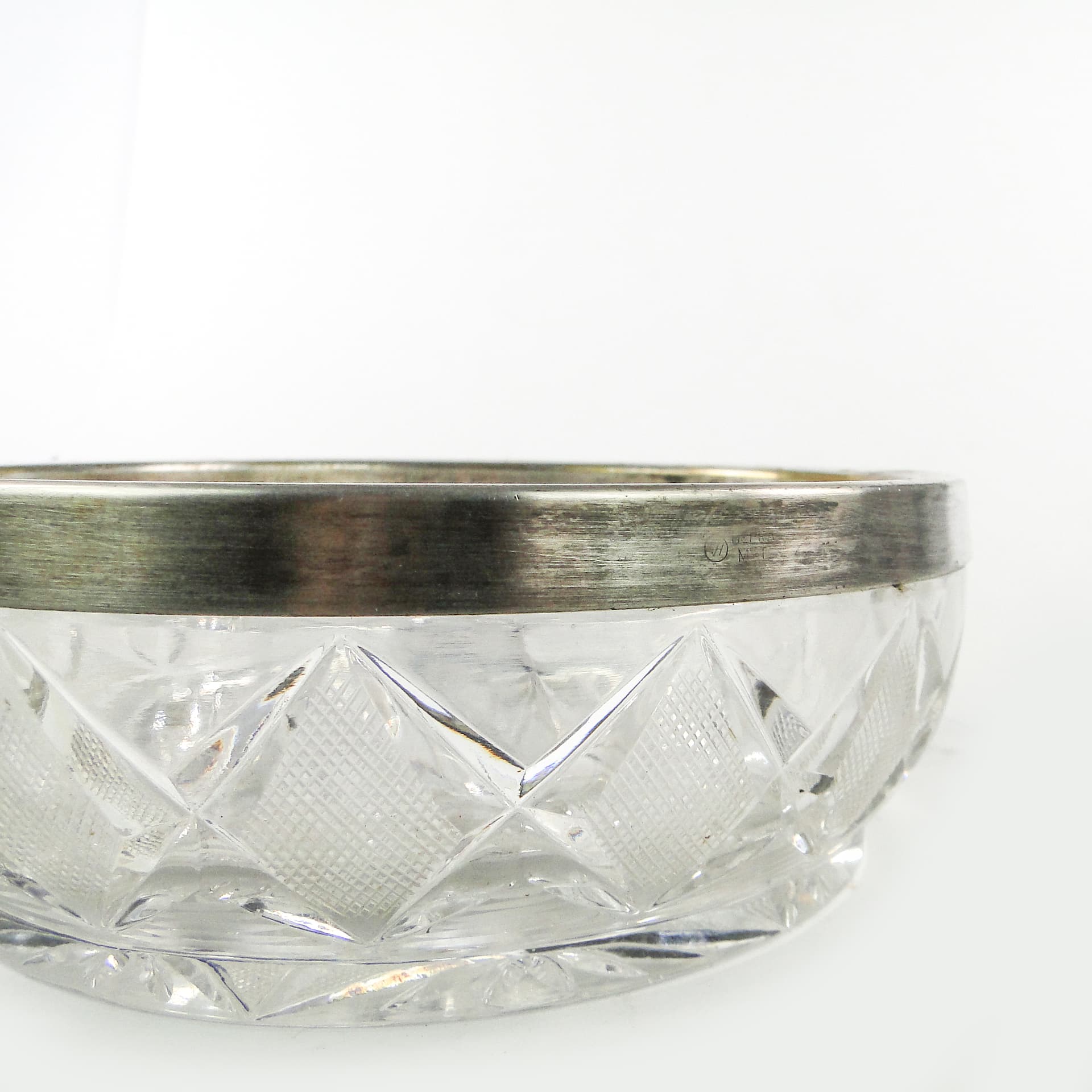 Mid-century modern decorative bowl, crystal, silver-plated brass, Poland, 1970s. - 109706