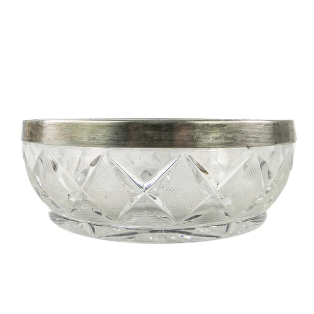Mid-century modern decorative bowl, crystal, silver-plated brass, Poland, 1970s. - DIMENSION