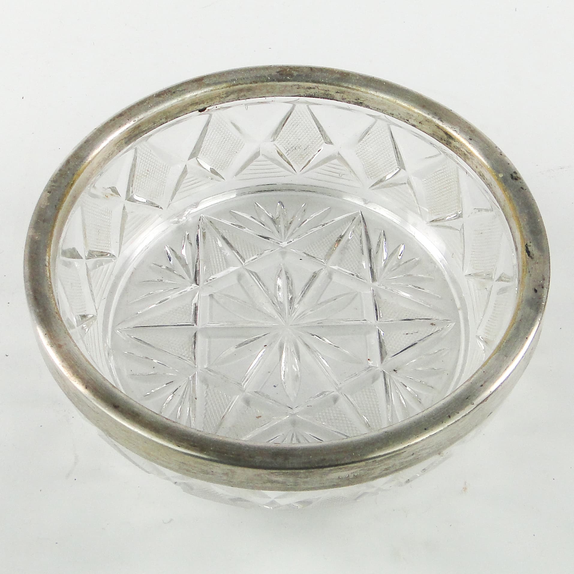Mid-century modern decorative bowl, crystal, silver-plated brass, Poland, 1970s. - 109701