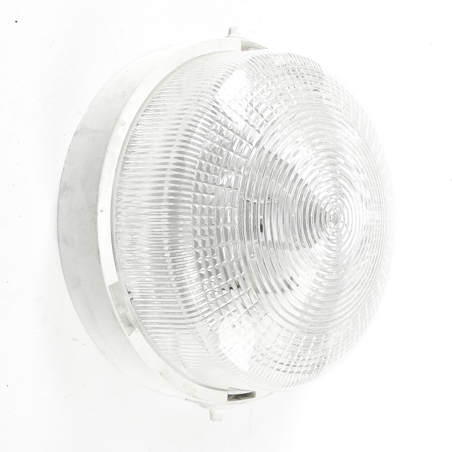 Industrial ceiling light, white metal plastic, Poland, 1970s. - 109733