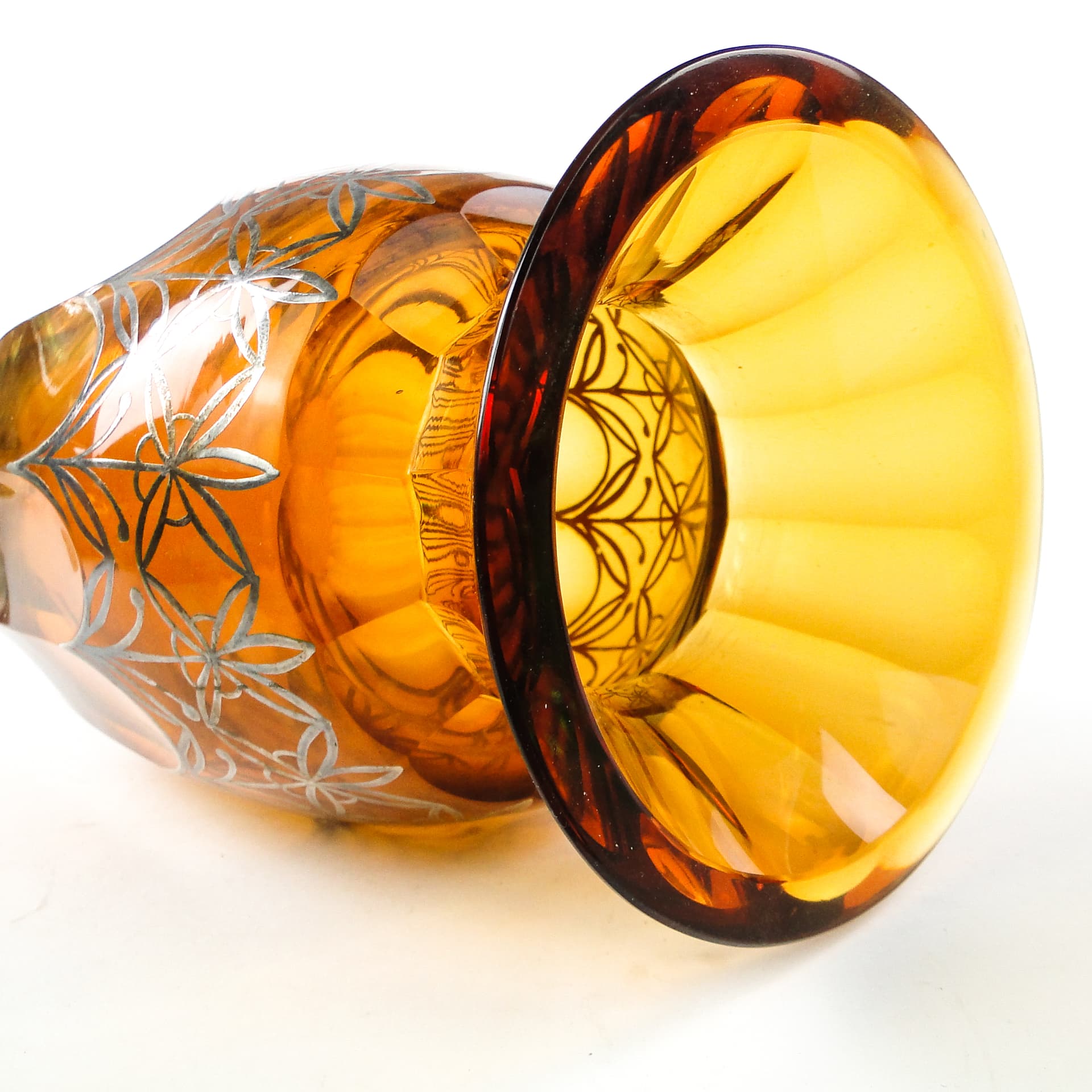 Wazon art déco, kryształ miodowy, powłoka galwaniczna, Polska, lata 30. - 109787