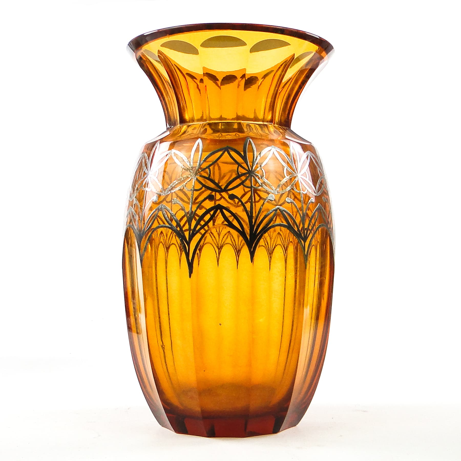 Wazon art déco, kryształ miodowy, powłoka galwaniczna, Polska, lata 30. - 109784