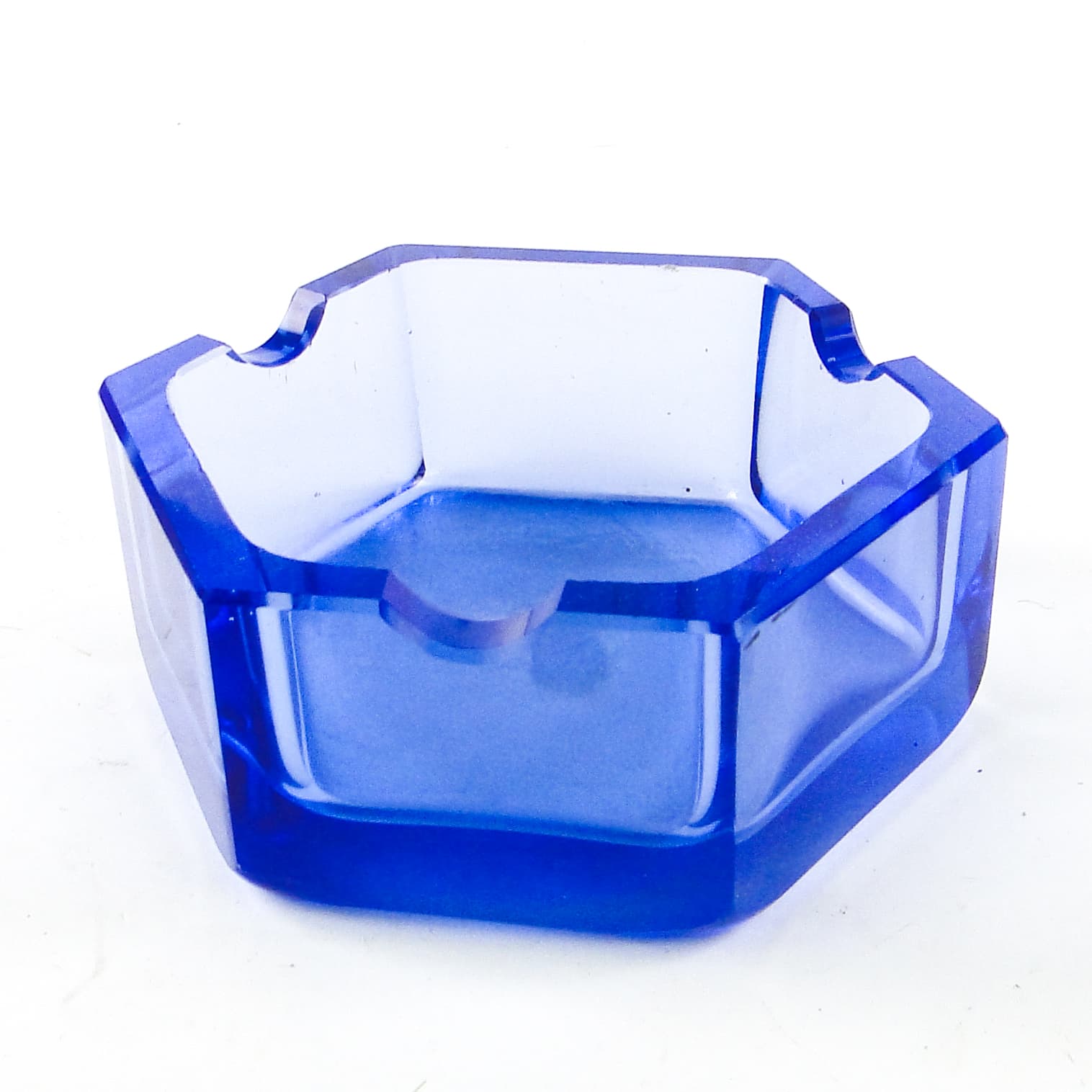 Popielnica Art Deco, kryształ niebieski, Bohemia Moser, Czechosłowacja, lata 30. - 110103