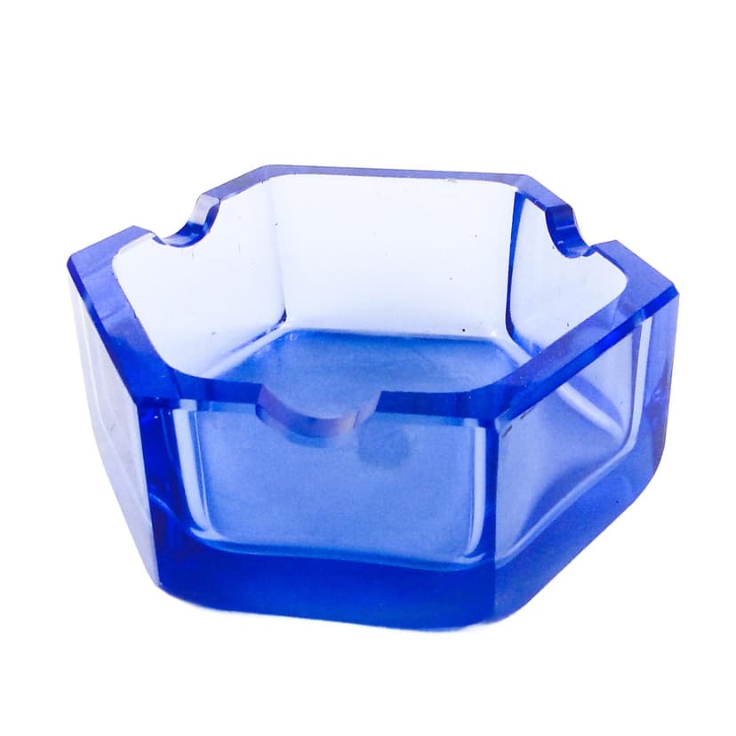 Popielnica Art Deco, kryształ niebieski, Bohemia Moser, Czechosłowacja, lata 30.