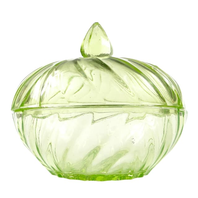 Bomboniera z pokrywką Art Deco, szkło uranowe prasowane, Polska, lata 30. - WYMIARY