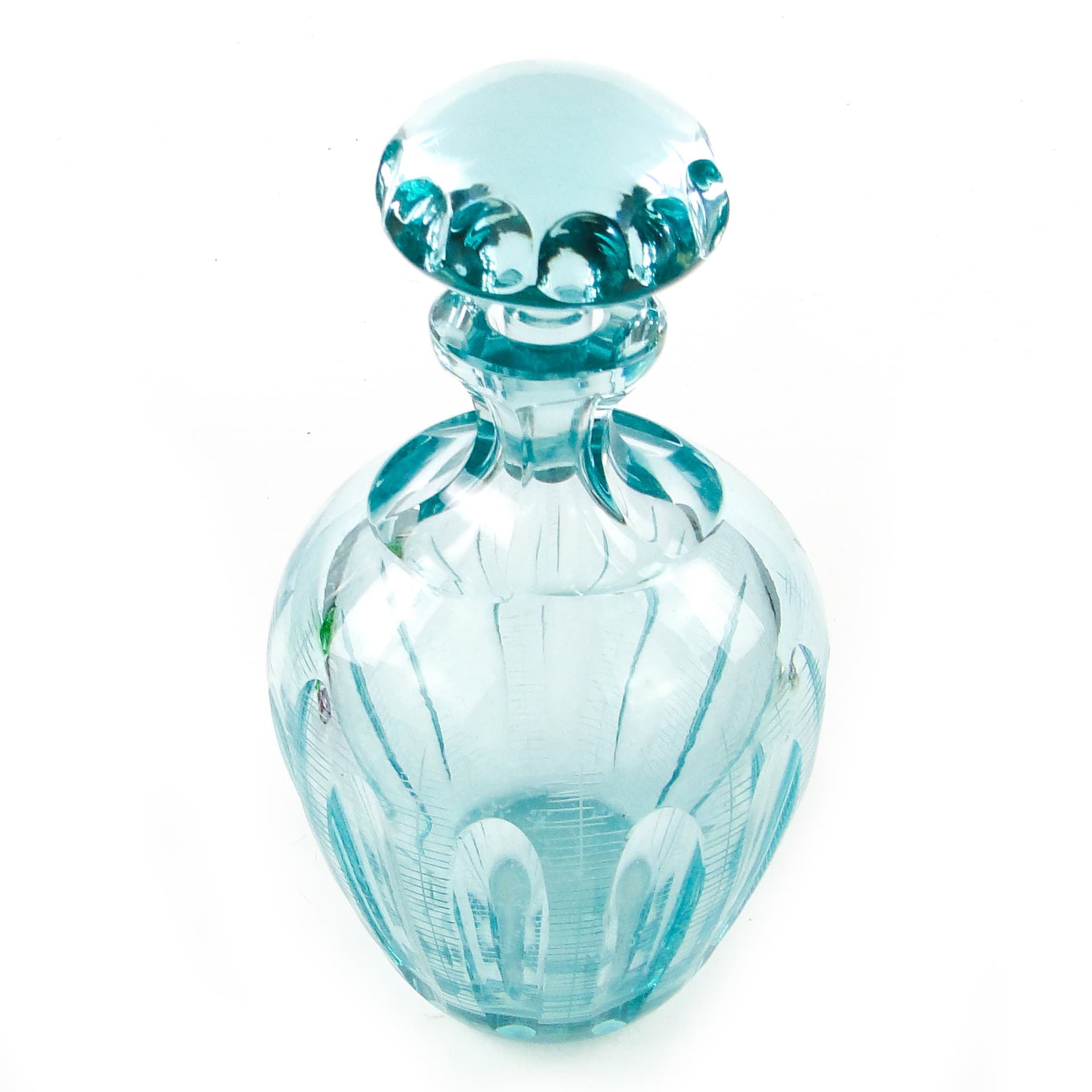 Karafka beryl, mid-century modern, szkło turkusowe, Moser, Czechosłowacja, lata 60. - 110262