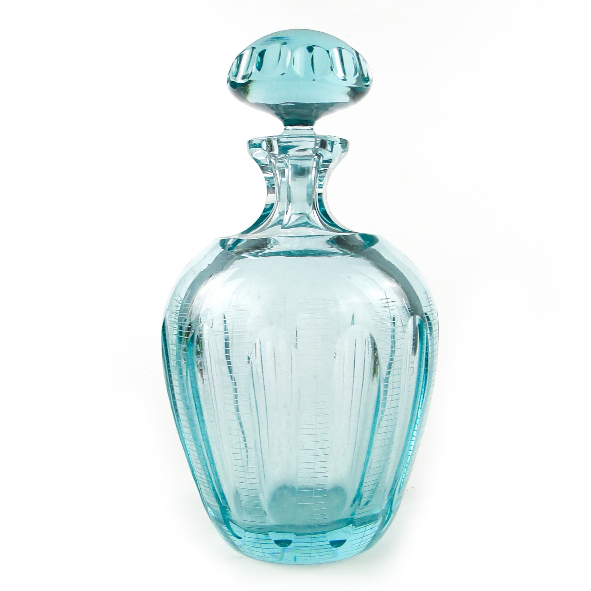 Karafka beryl, mid-century modern, szkło turkusowe, Moser, Czechosłowacja, lata 60. - 110263