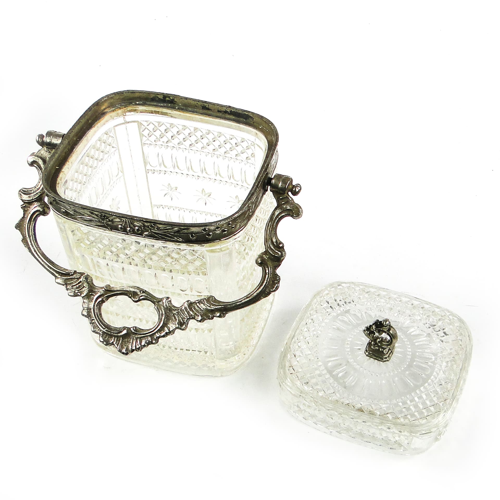 Tea caddy, Rococo, pressed glass, pewter, France, early 20th c. - 110304