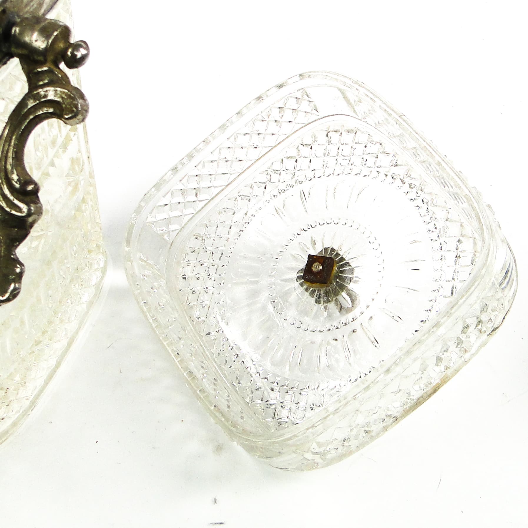 Tea caddy, Rococo, pressed glass, pewter, France, early 20th c. - 110302