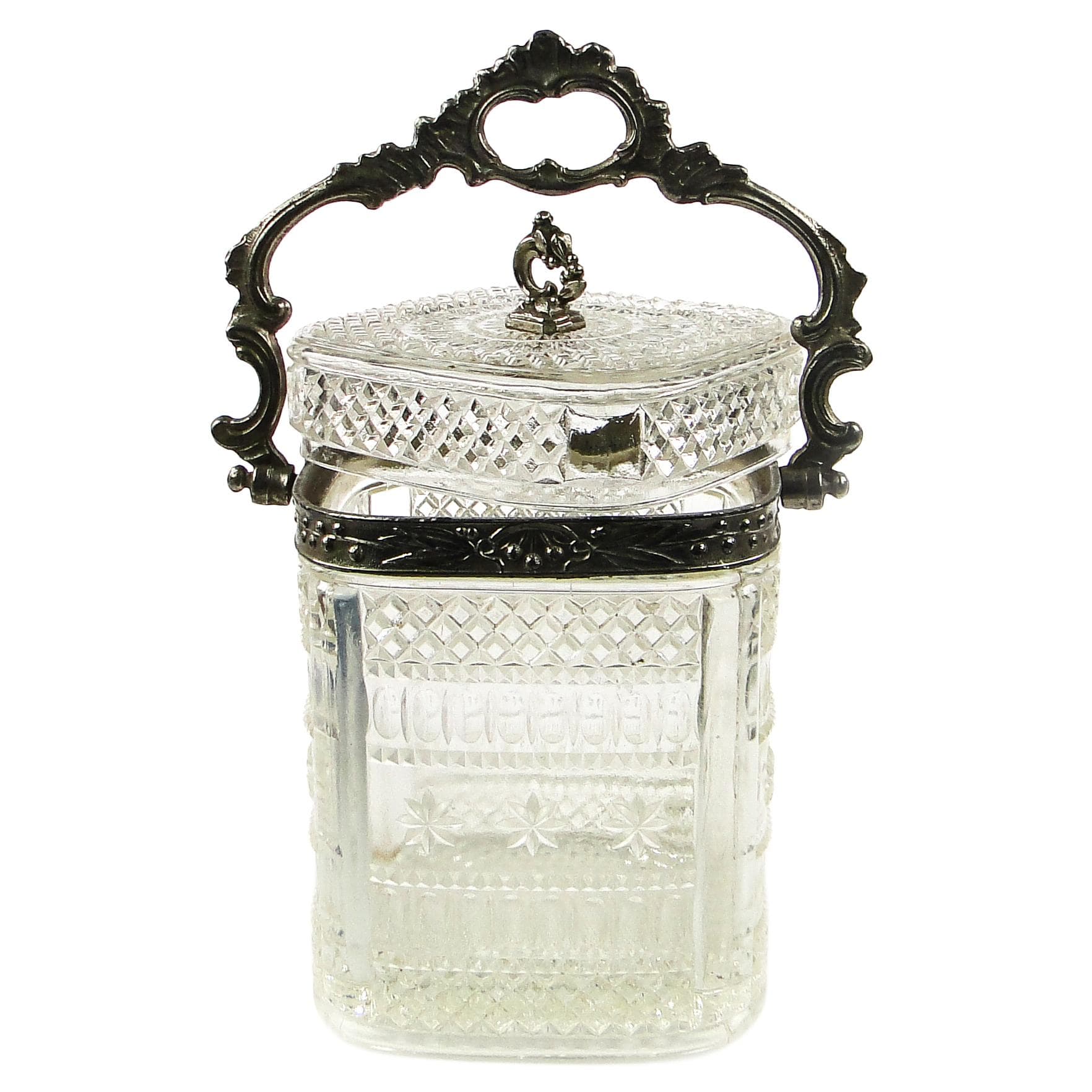 Tea caddy, Rococo, pressed glass, pewter, France, early 20th c.