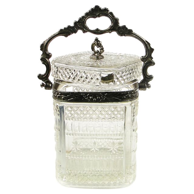 Tea caddy, Rococo, pressed glass, pewter, France, early 20th c. - DIMENSION