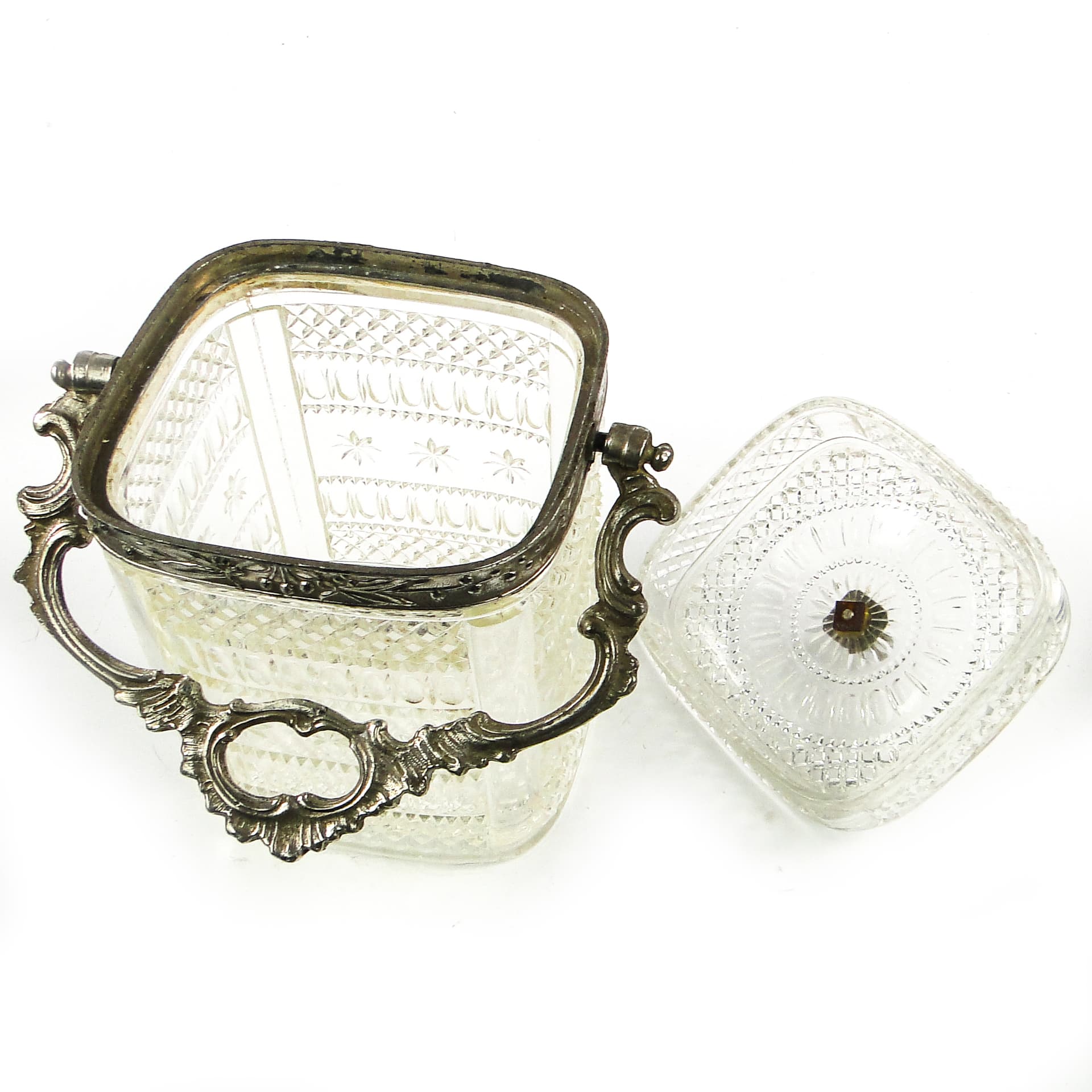 Tea caddy, Rococo, pressed glass, pewter, France, early 20th c. - 110303