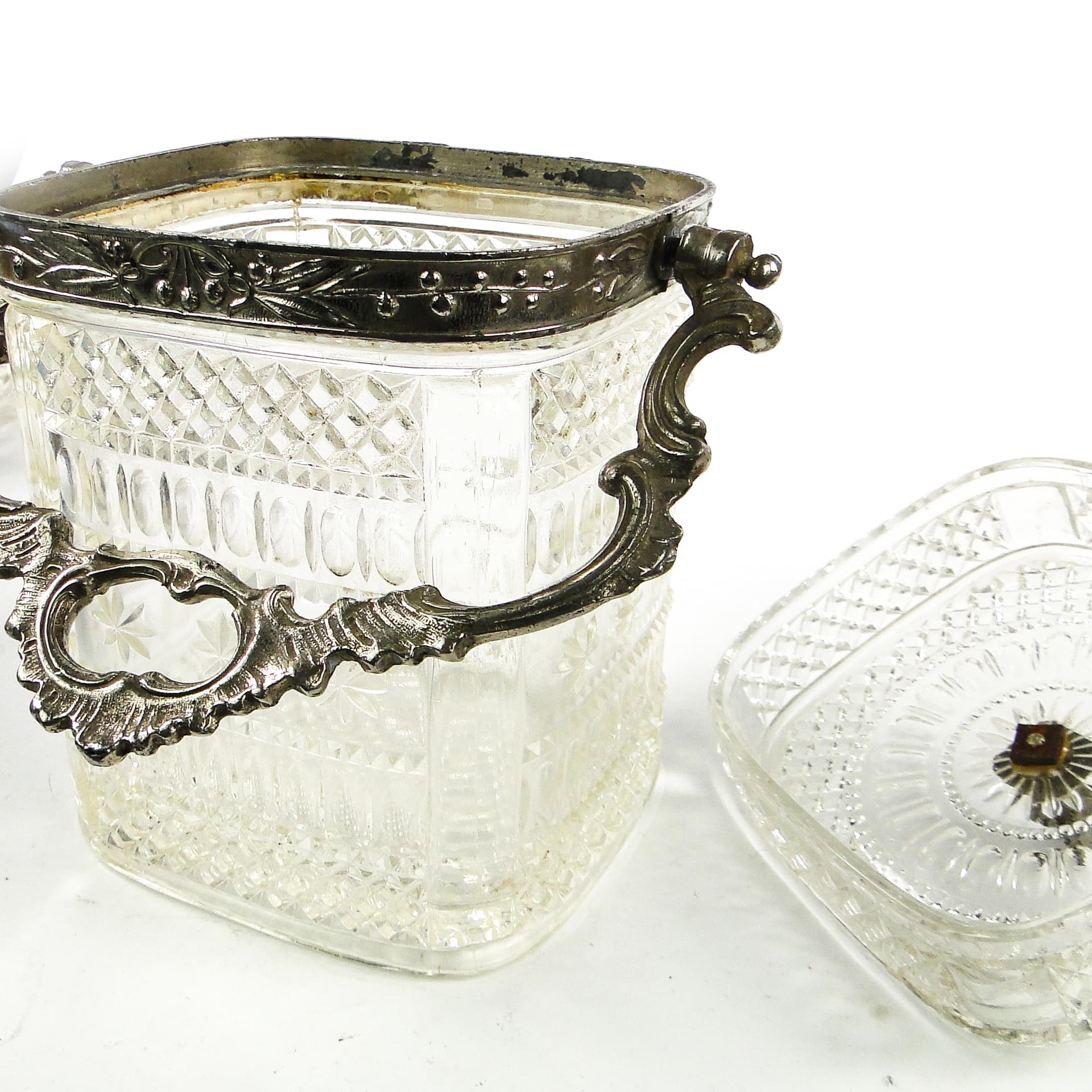 Tea caddy, Rococo, pressed glass, pewter, France, early 20th c. - 110307