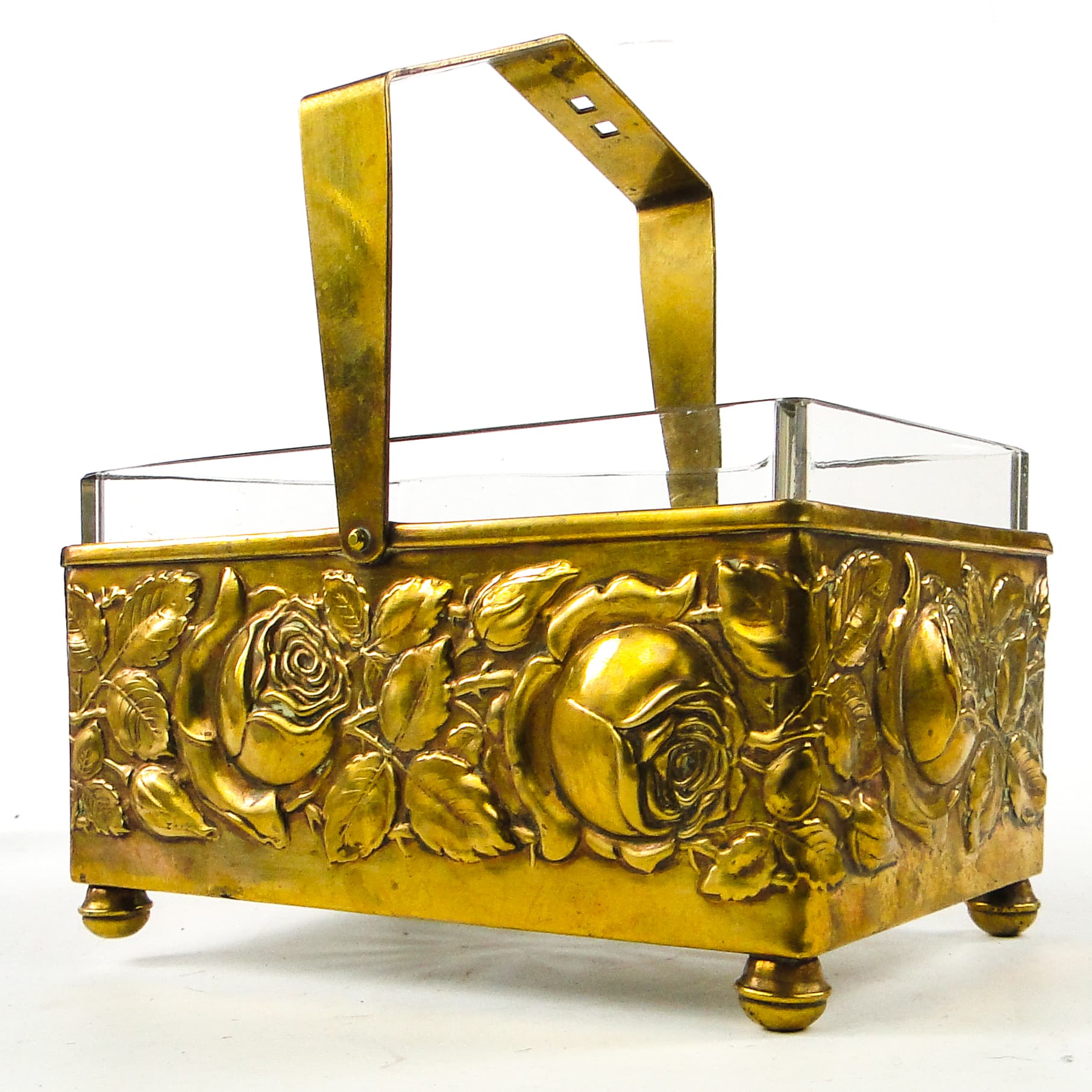 Art Deco fruit and nut basket, brass, crystal, Germany, 1930s. - 110316