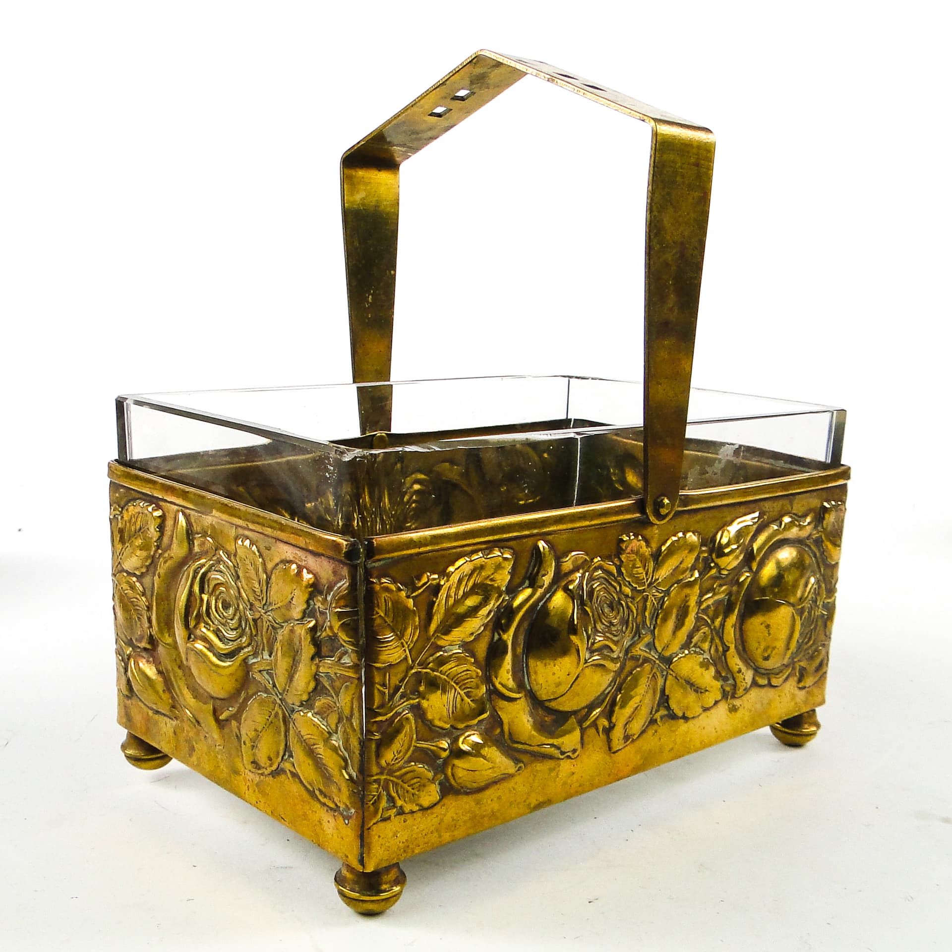 Art Deco fruit and nut basket, brass, crystal, Germany, 1930s. - 110313