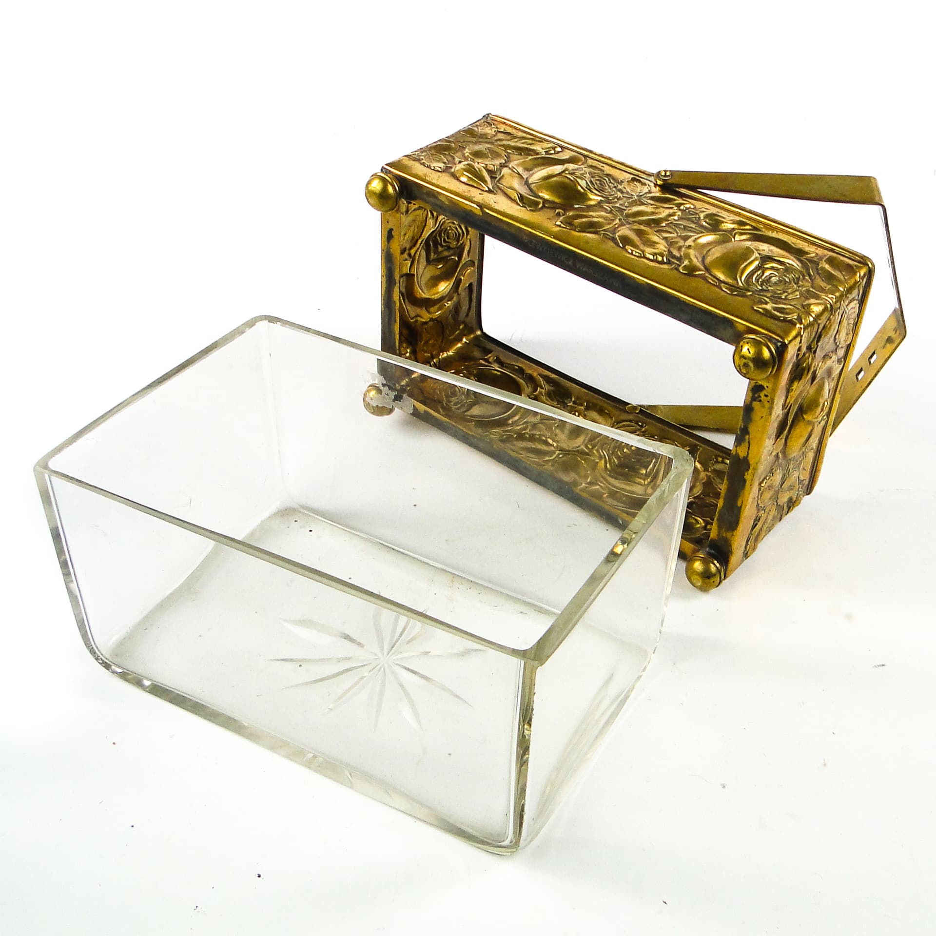 Art Deco fruit and nut basket, brass, crystal, Germany, 1930s. - 110319